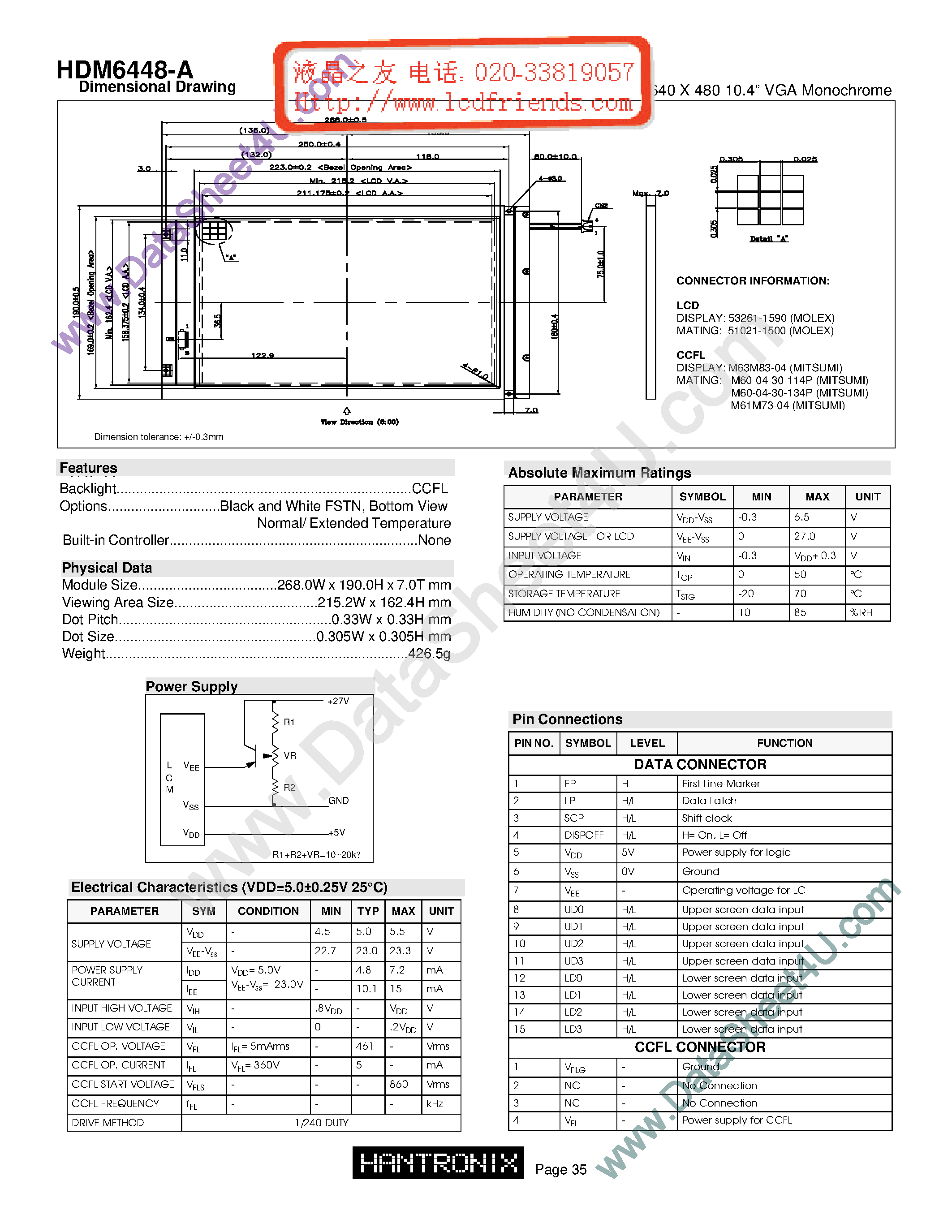 Datasheet HDM6448-a - LCD DISPLAY MODULE page 1