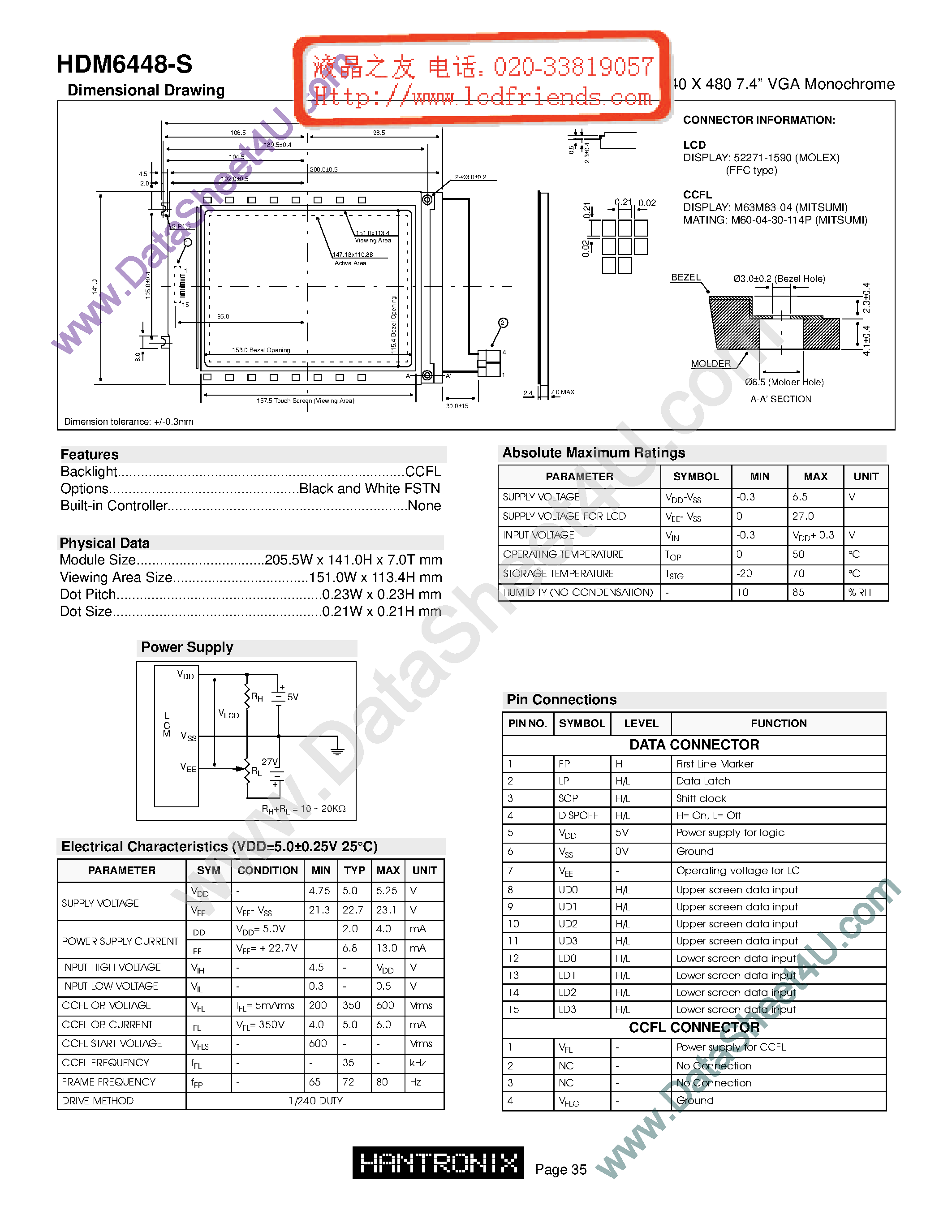 Datasheet HDM6448-s - LCD DISPLAY MODULE page 1