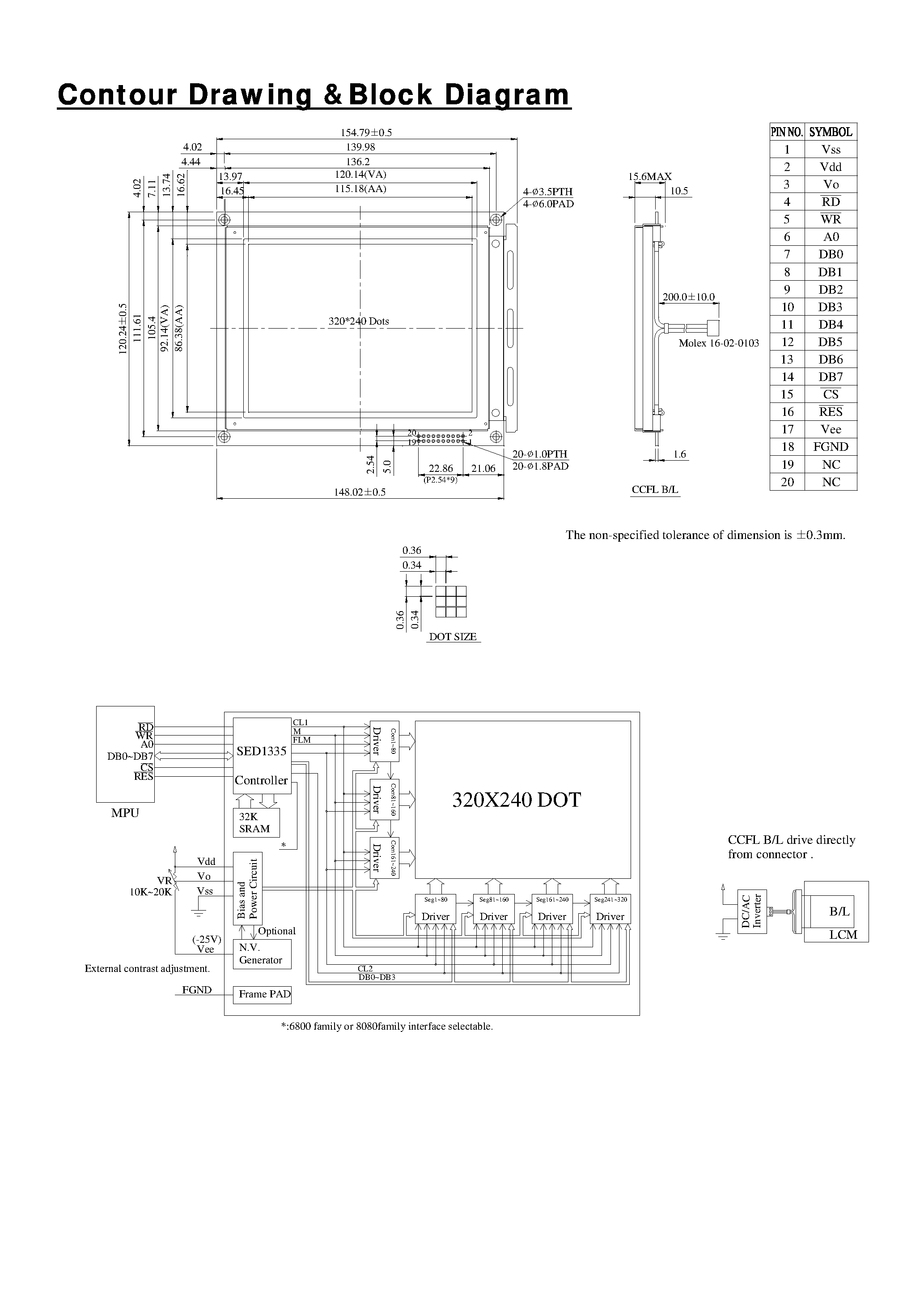 Datasheet WG320240C A - DISPLAY page 2