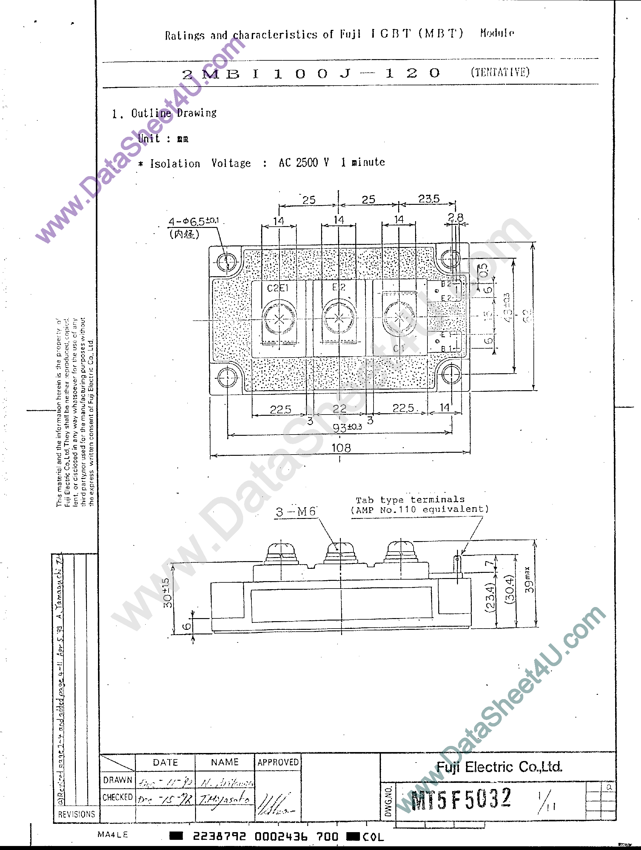 Datasheet 2MBI100J-120 - TRANSISTOR IGBT POWER MODULE page 1