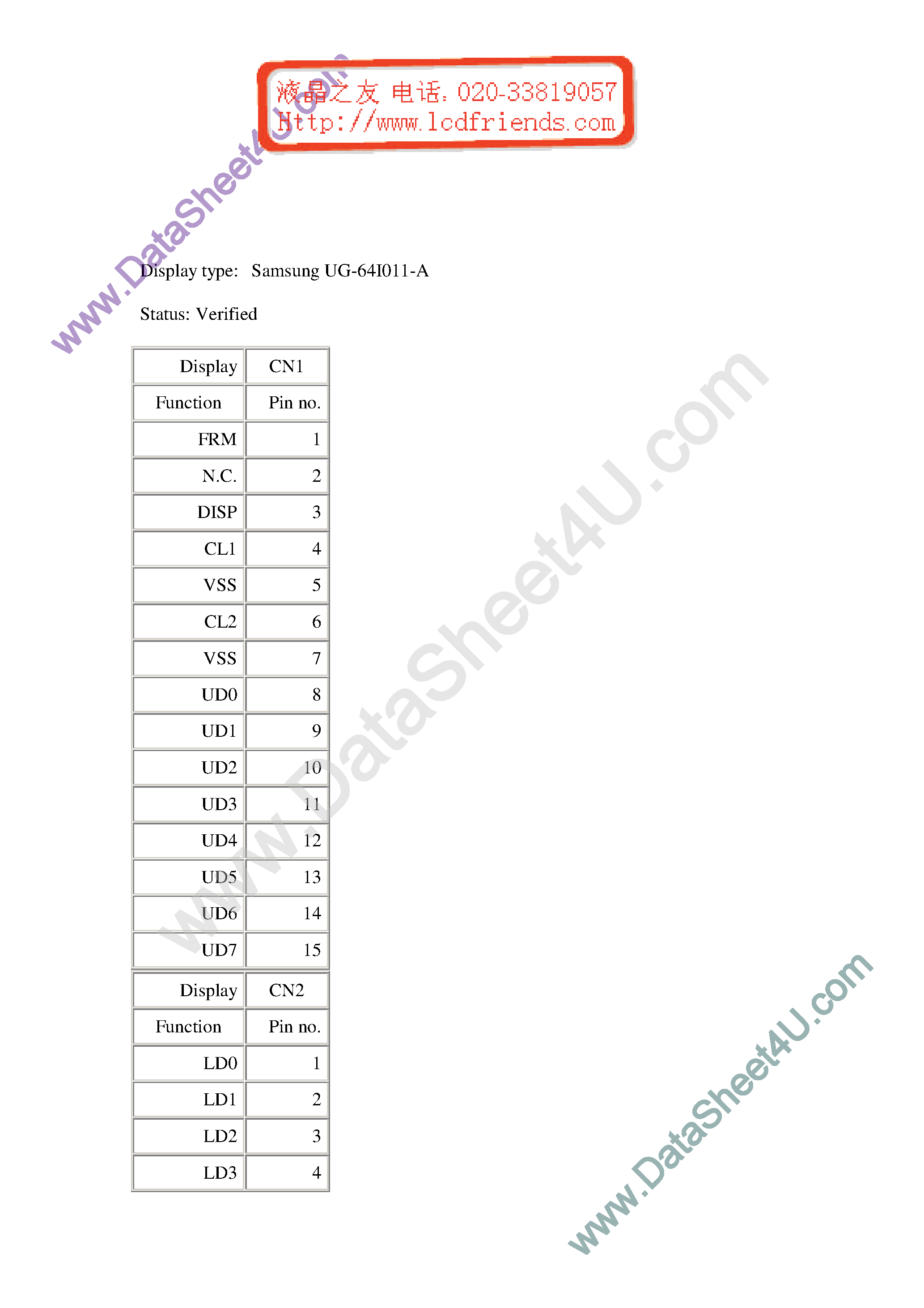 Datasheet UG-64I011-A - LCD_Module page 1