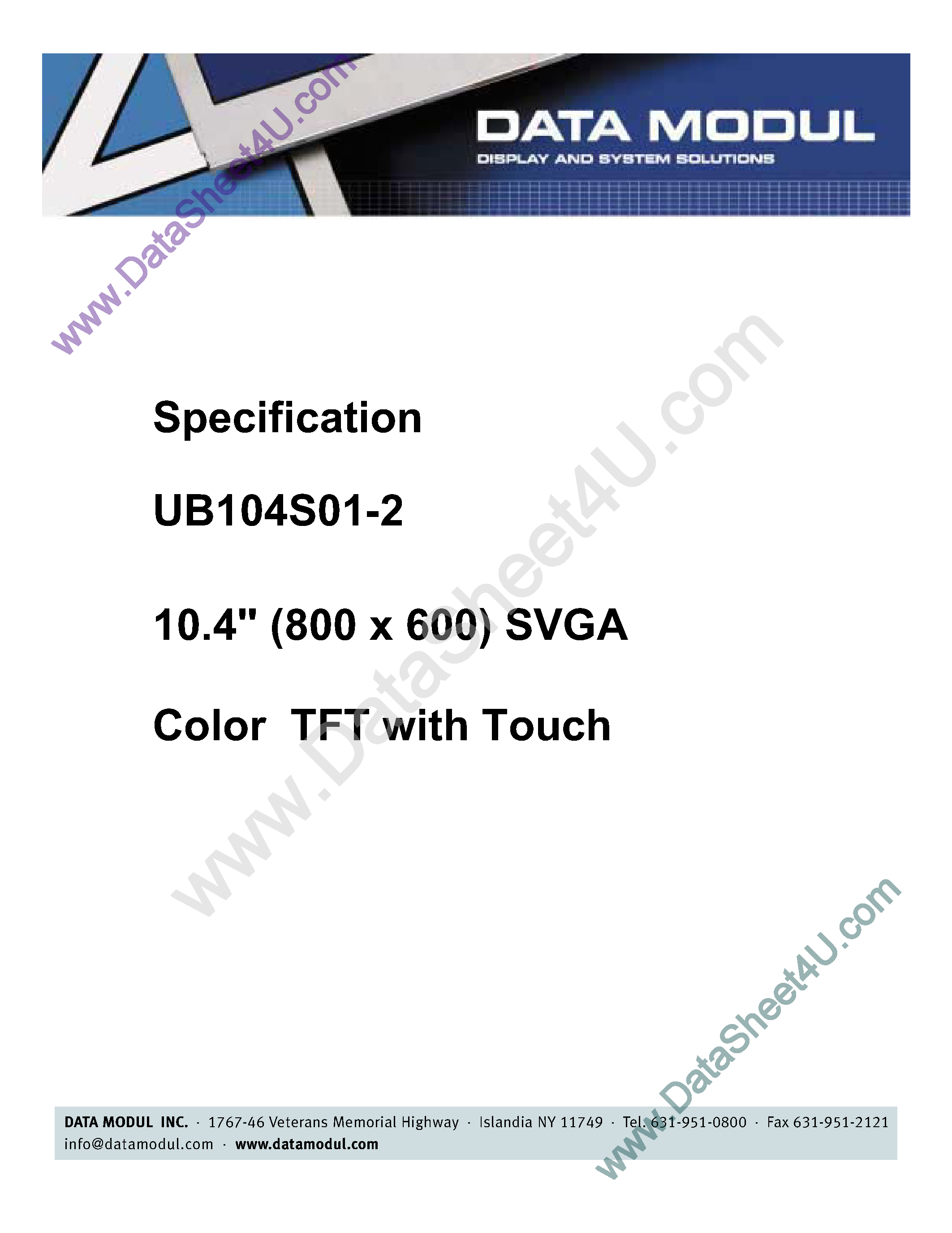 Datasheet UB104S01-2 - TFT LCD TOUCH PANEL page 1
