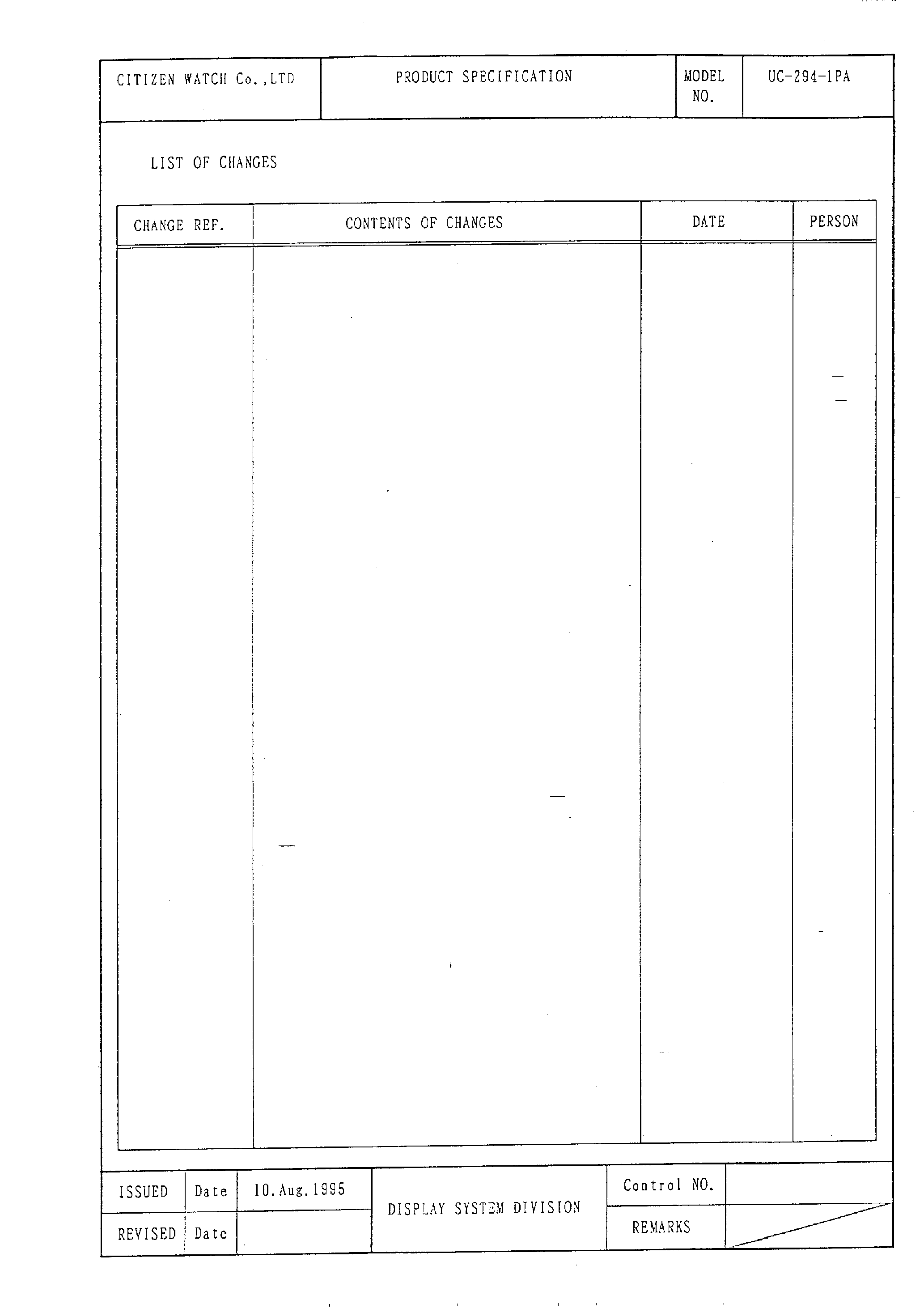 Datasheet uc294 page 2 Datasheet uc294 - Liquid Crystal Displays page 2