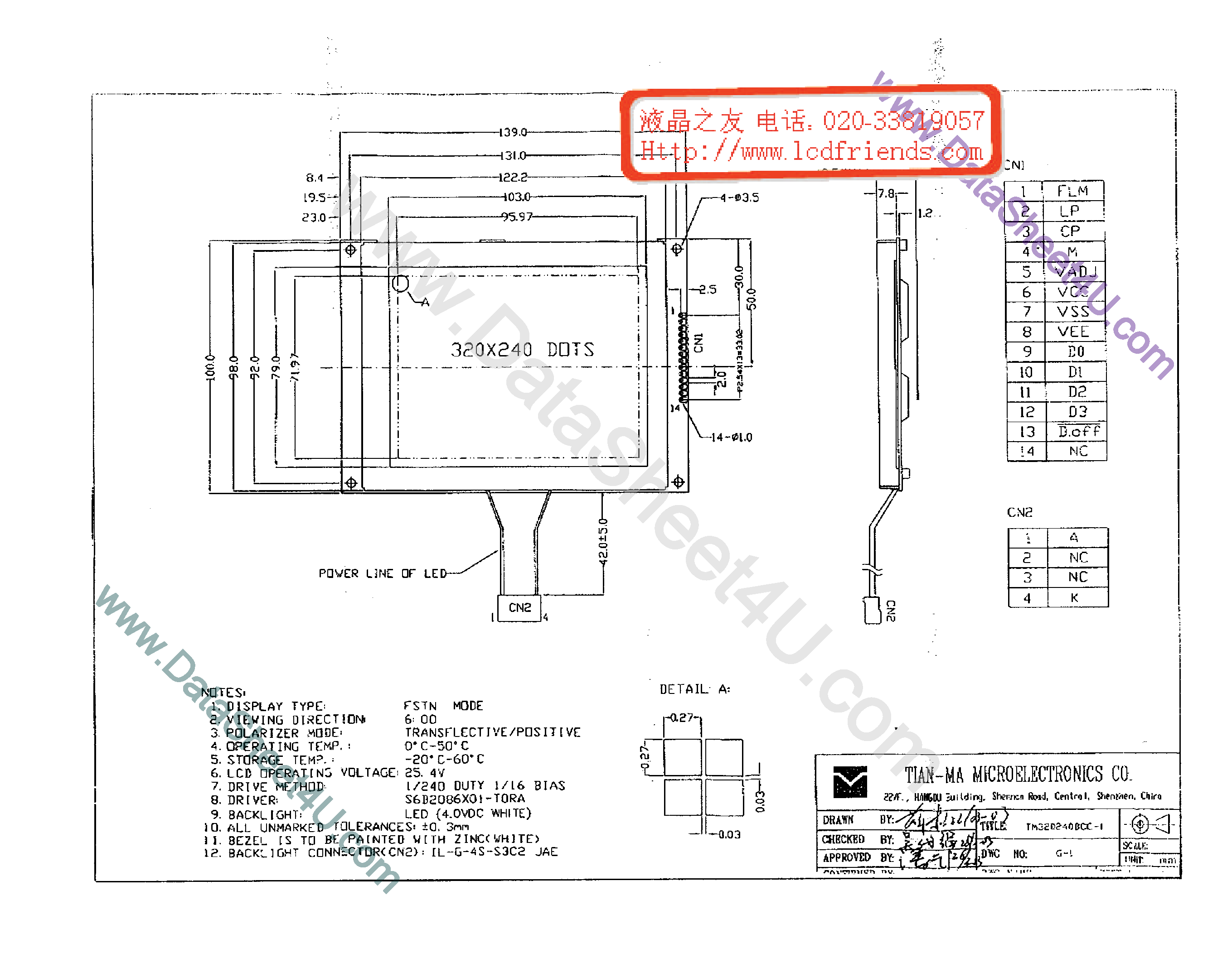 Datasheet TM320240BCC-1 page 1 Datasheet TM320240BCC-1 - LCD_Module page 1