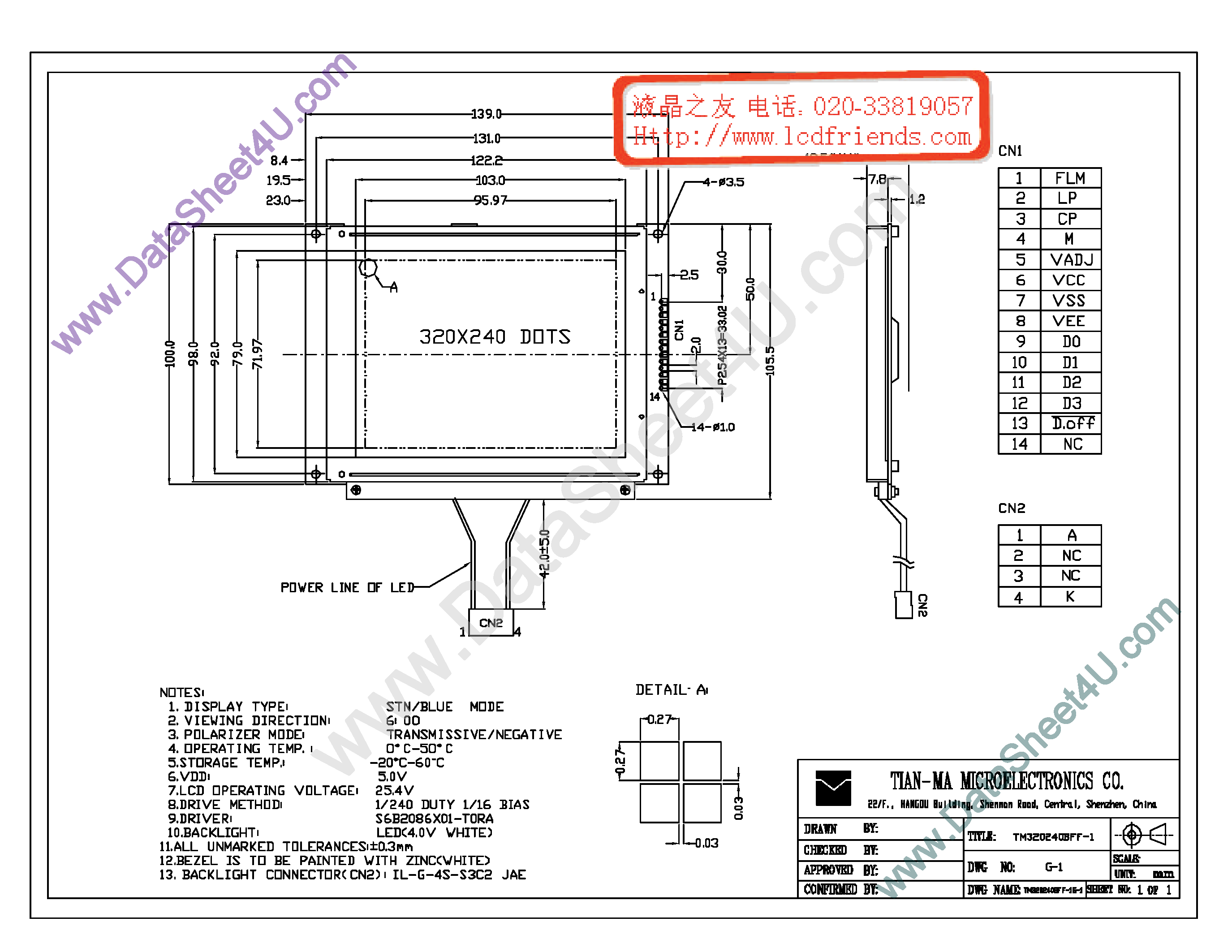 Datasheet TM320240BFF-1 page 1 Datasheet TM320240BFF-1 - LCD_Module page 1