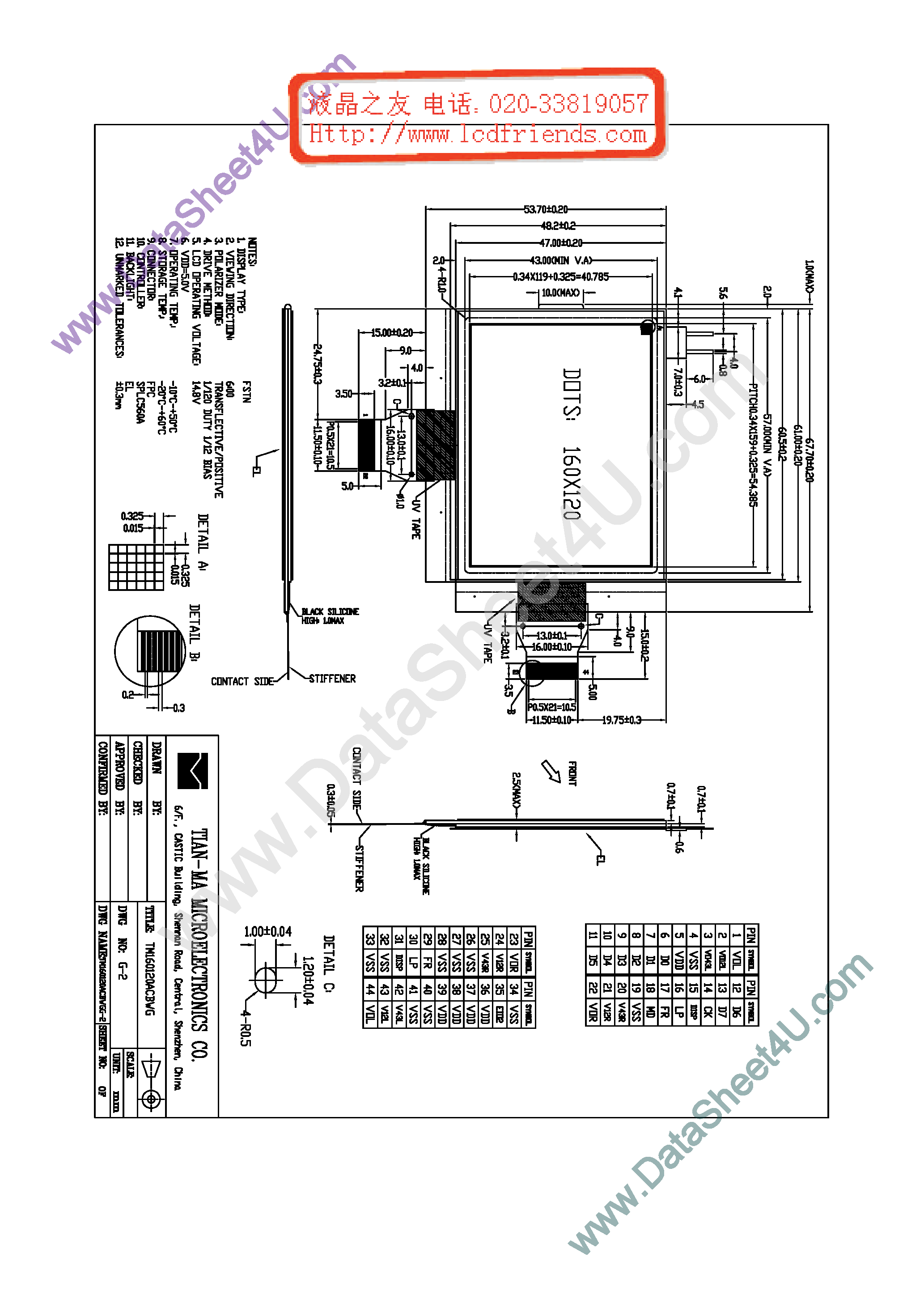 Datasheet TM160120ACBWGG-2 - LCD_Module page 1