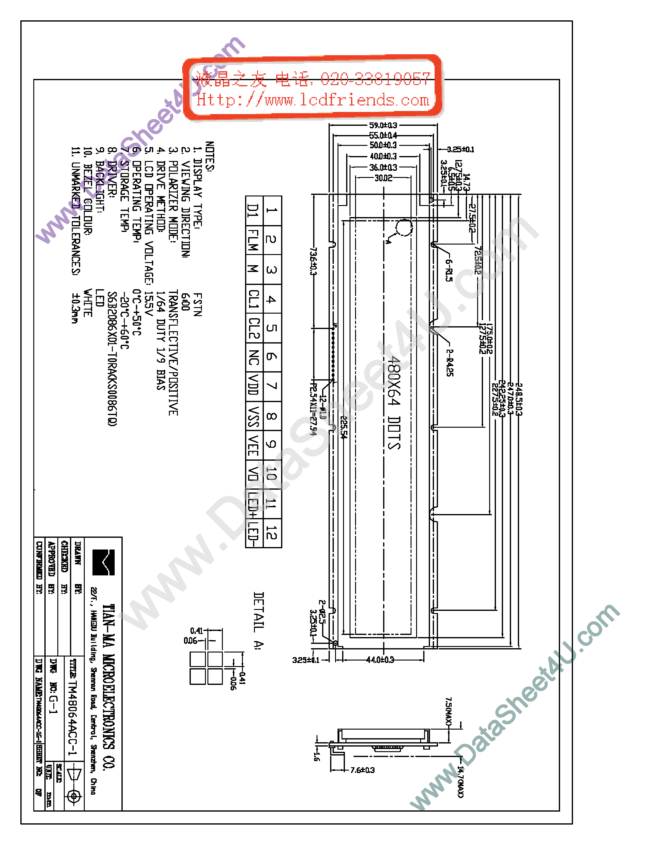 Datasheet TM48064ACC-1 page 1 Datasheet TM48064ACC-1 - LCD_Module page 1