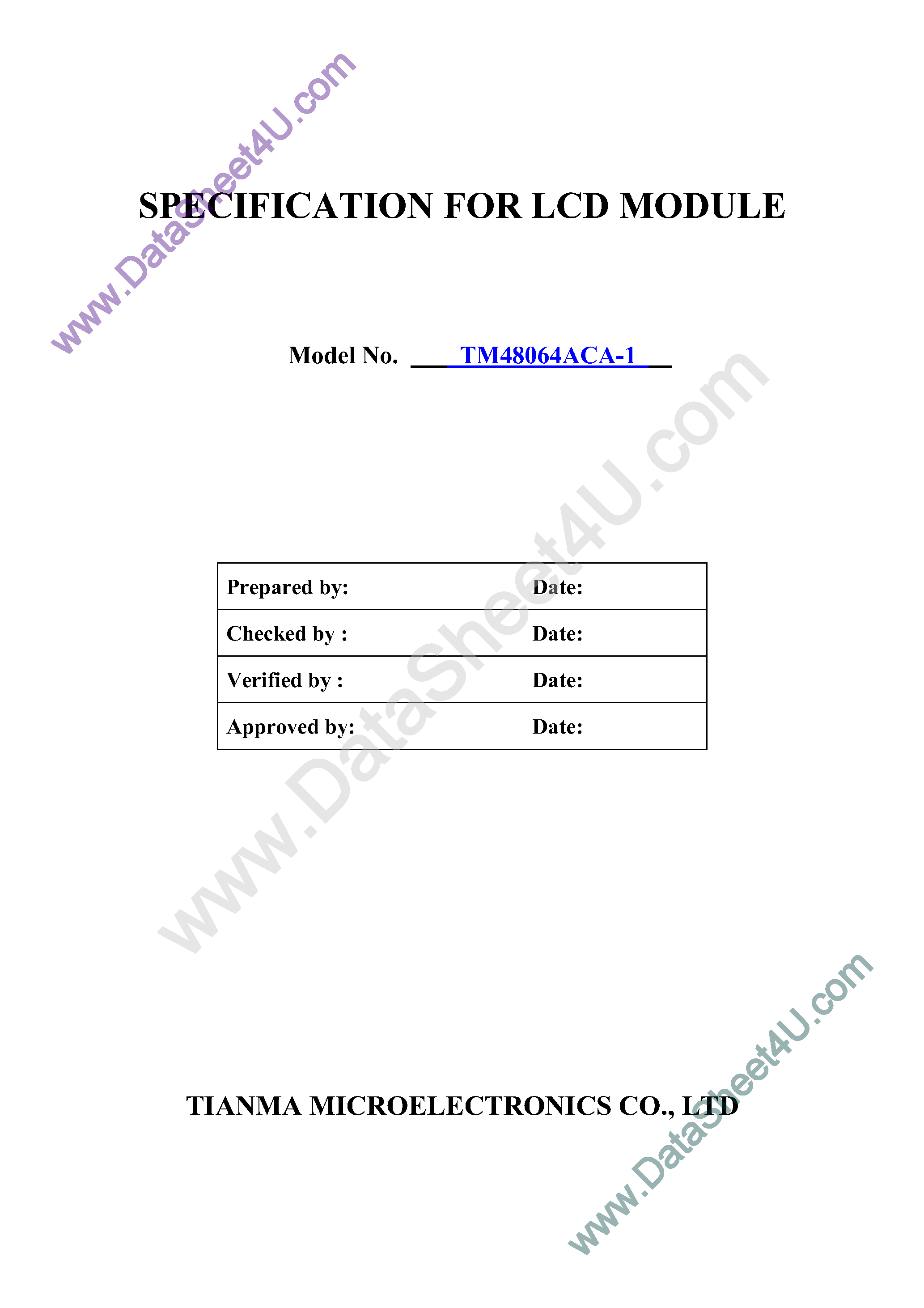 Datasheet TM48064ACA-1 page 1 Datasheet TM48064ACA-1 - LCD_Module page 1