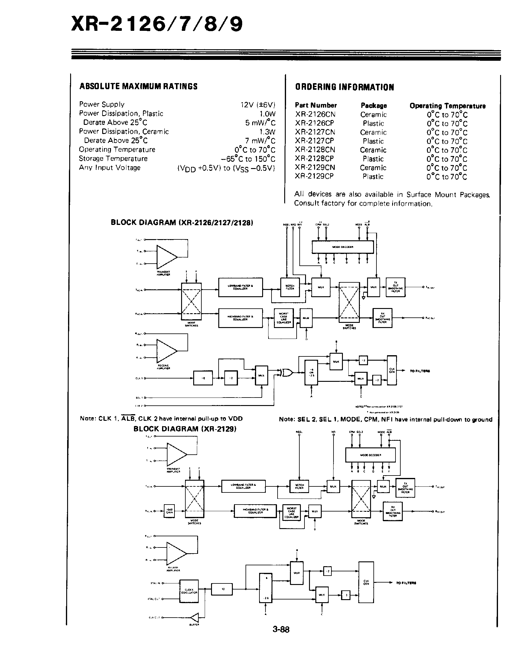 Даташит на микросхему XR-2127 страница 2 Даташит XR-2127 - Bell 212A / CCITT V.22 Modem Filters страница 2