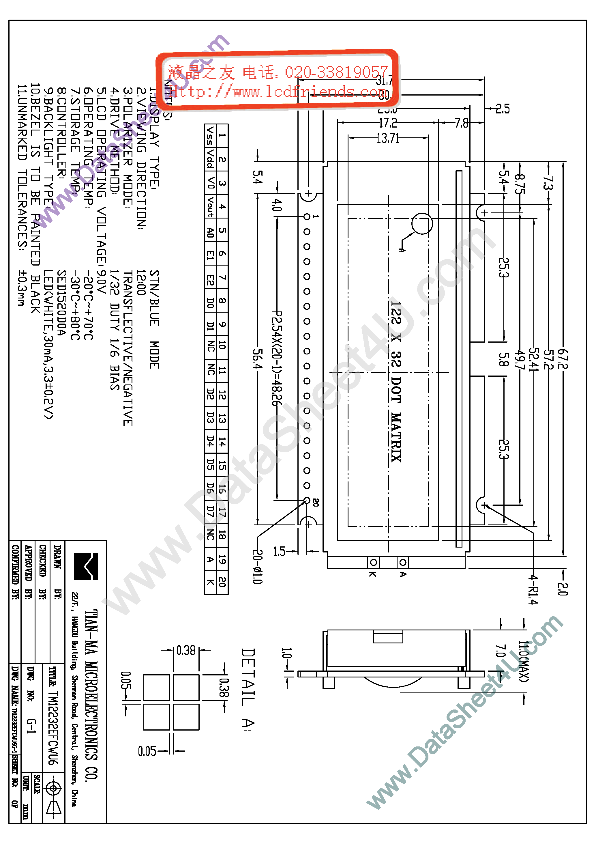 Даташит TM12232EFCWU6G-1 - LCD_Module страница 1