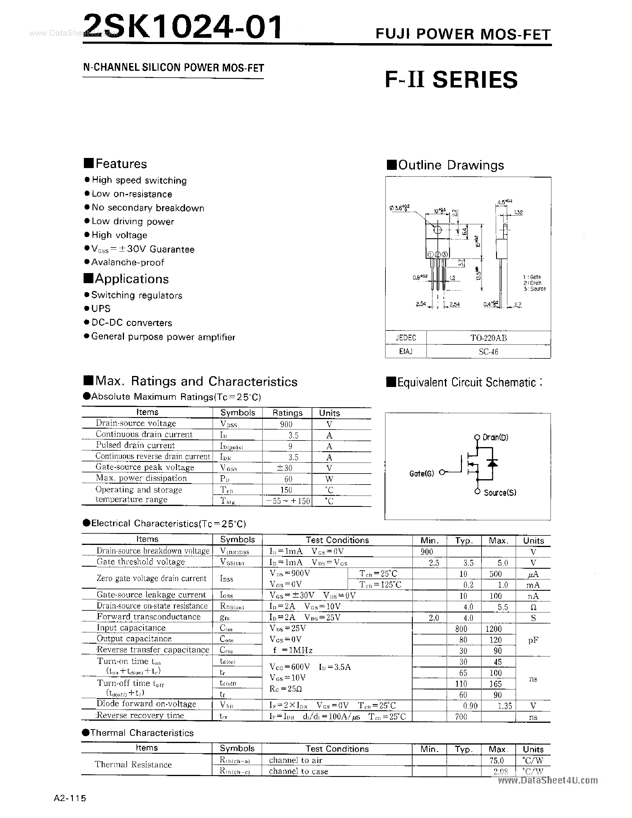 Datasheet K1024 page 1 Datasheet K1024 - Search -----> 2SK1024 page 1