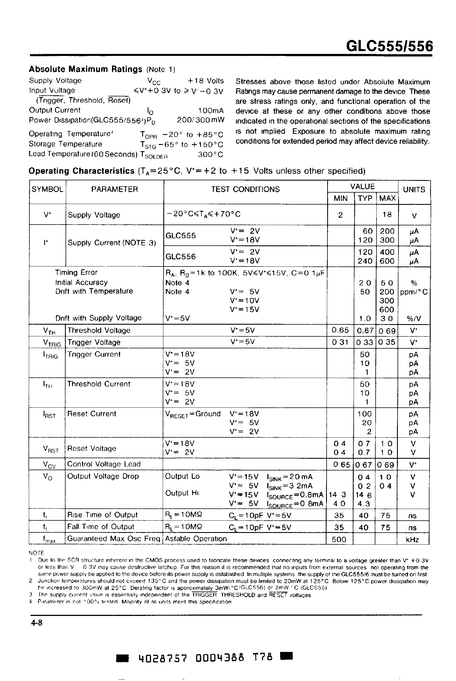 Даташит на микросхему GLC555 страница 2 Даташит GLC555 - (GLC555 / GLC556) CMOS General Purpose Timer страница 2