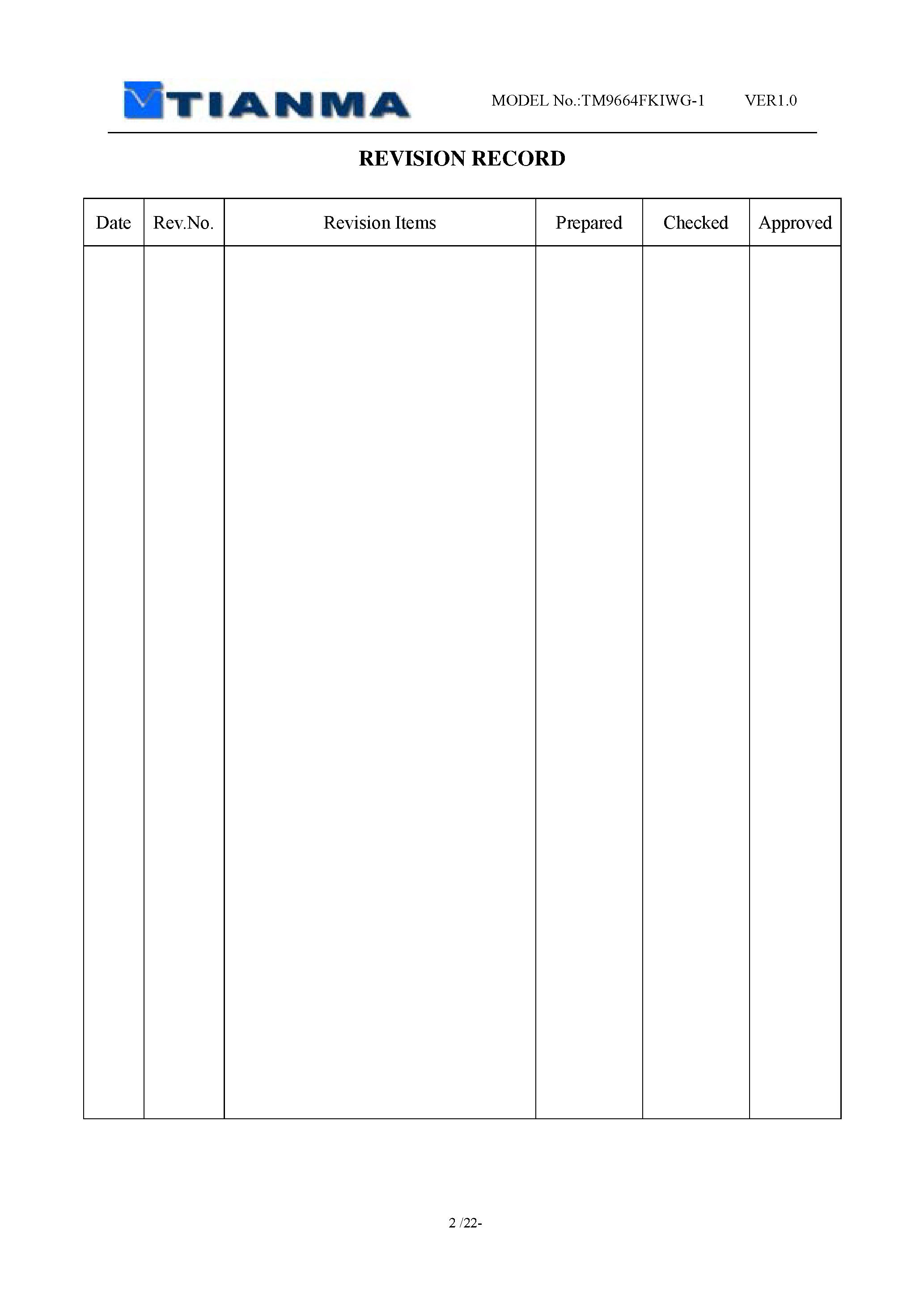 Datasheet TM9664FKIWG-1 SPECS page 2 Datasheet TM9664FKIWG-1 SPECS - LCD_Module page 2