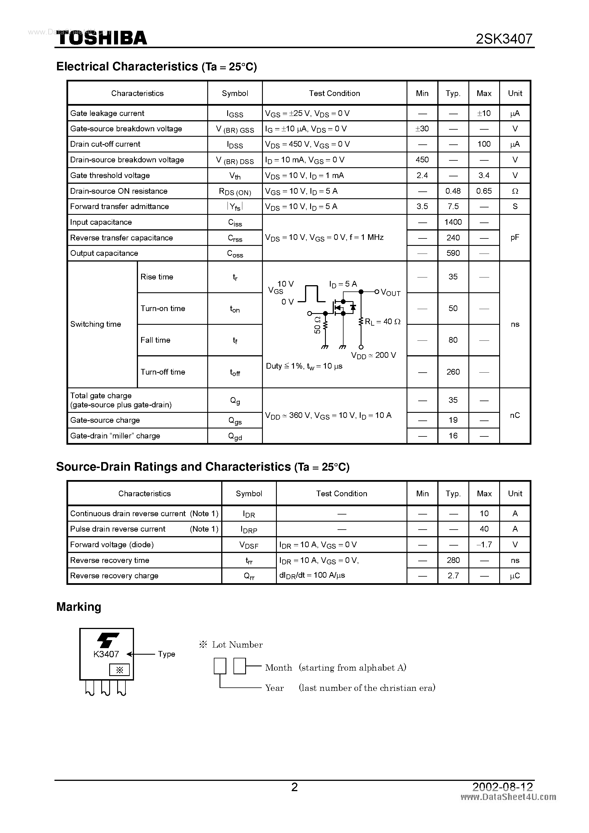 Даташит K3407 - Search -----> 2SK3407 страница 2