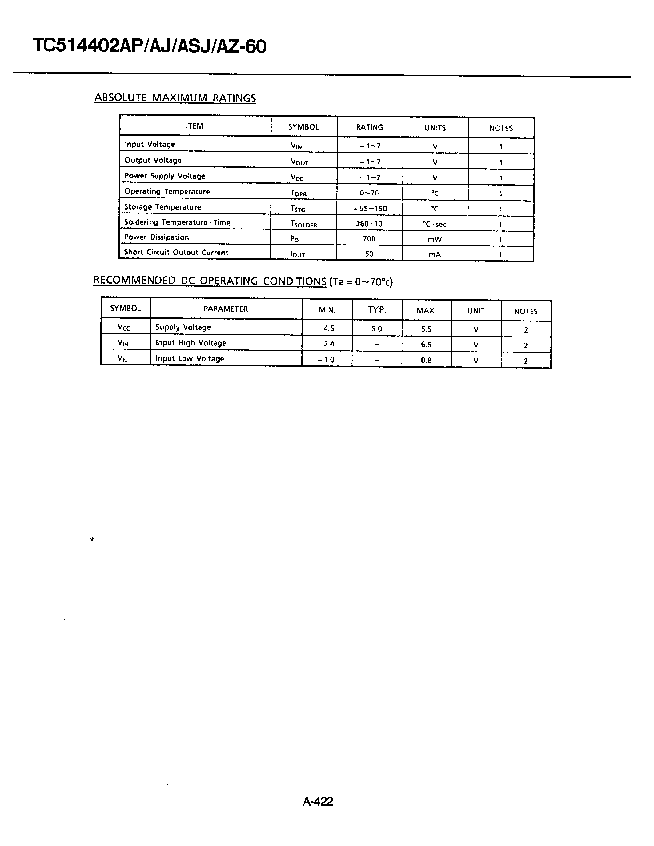 Даташит TC511402 - 1048576 x 4 BIT DYNAMIC RAM страница 2