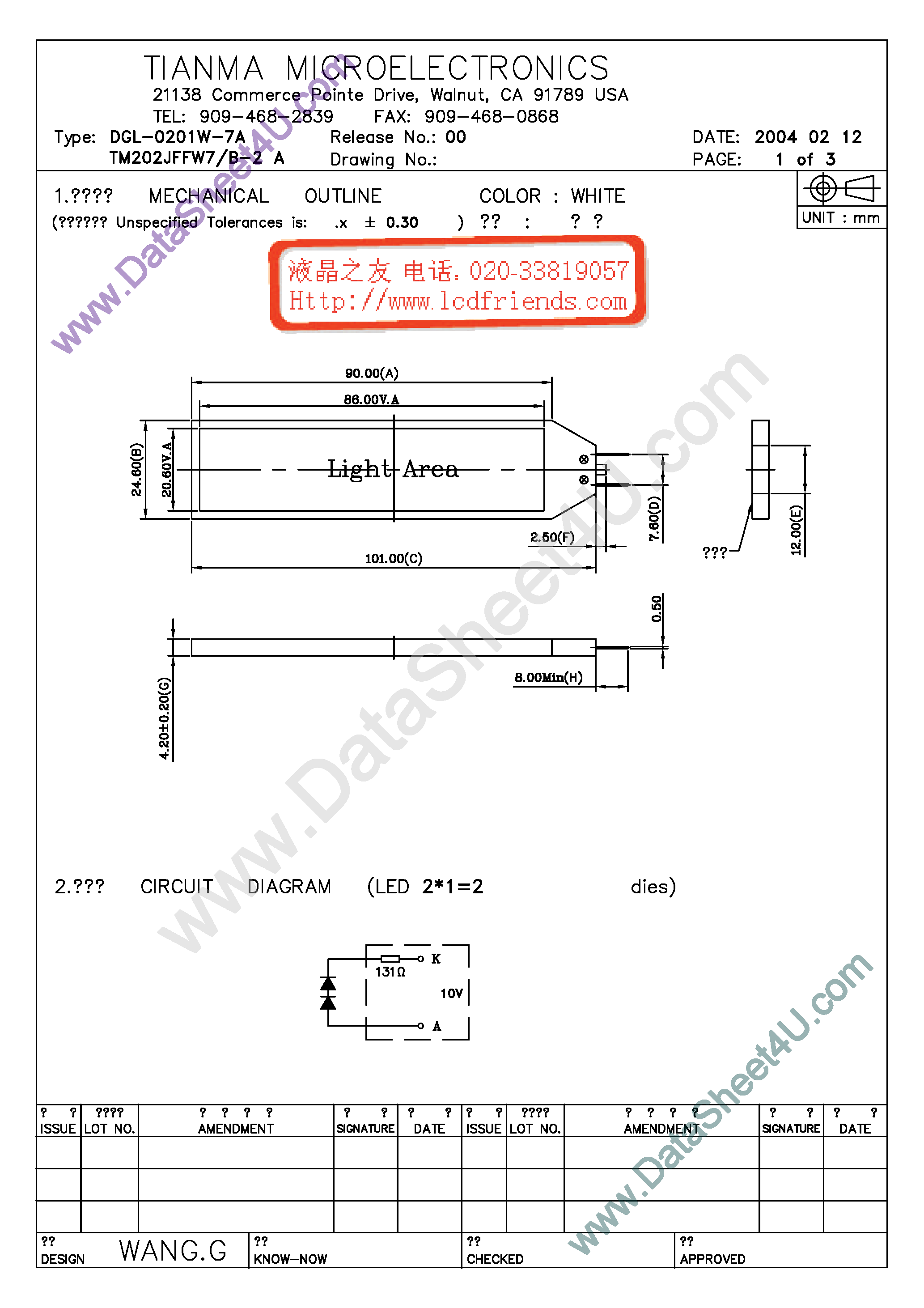 Datasheet TM202J-7 - LCD_Module page 1