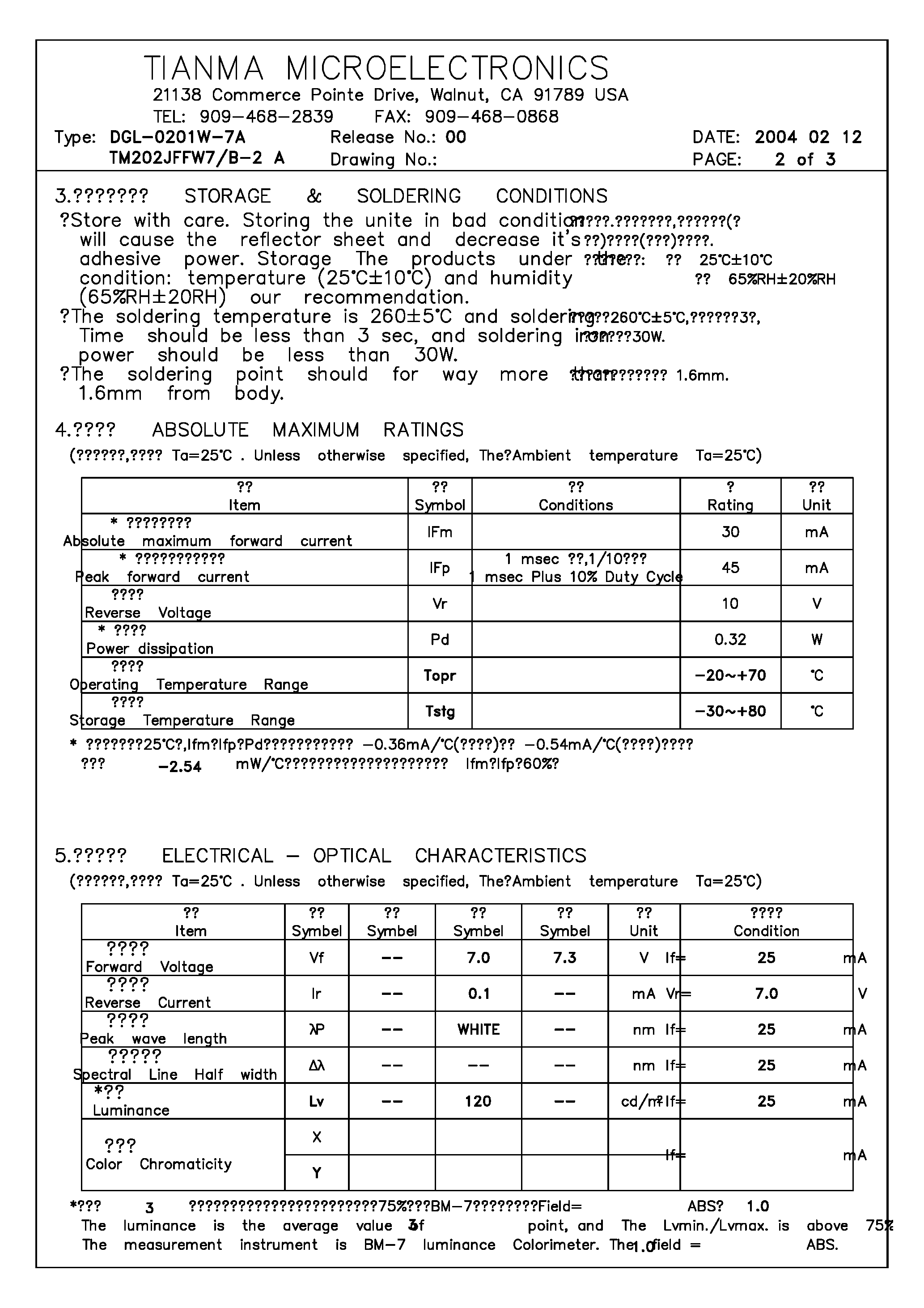 Datasheet TM202J-7 - LCD_Module page 2