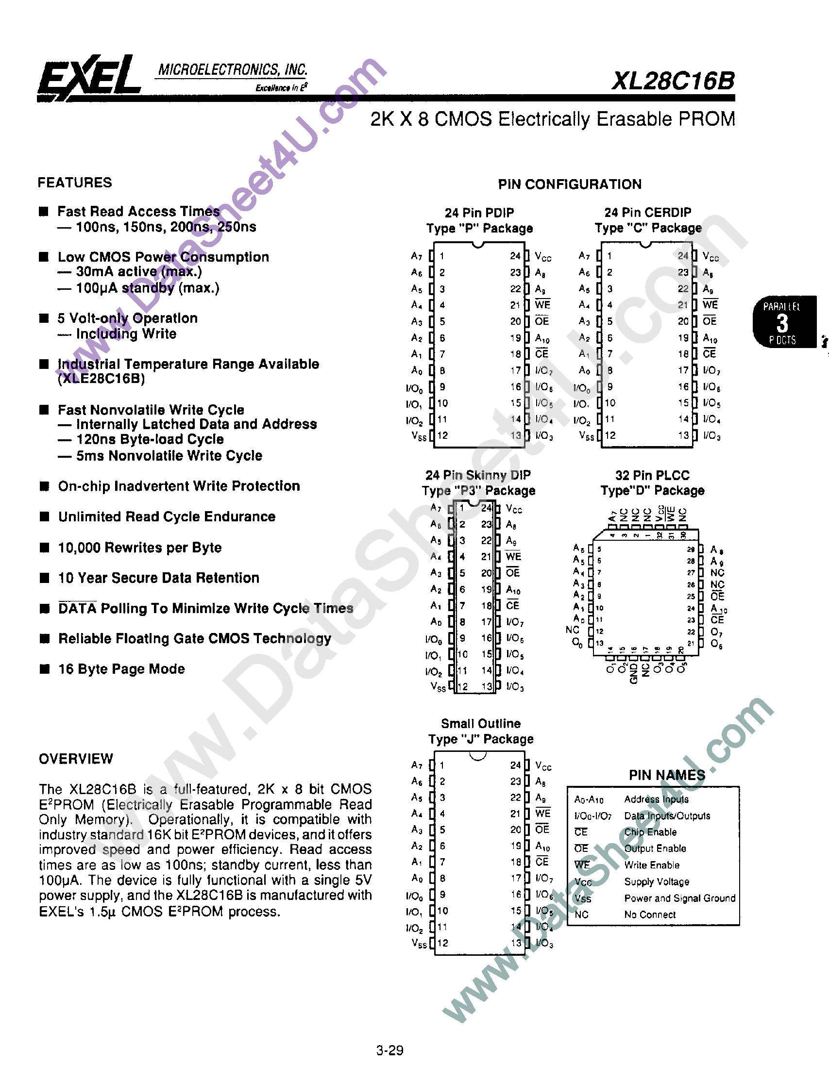 Datasheet XL28C16B page 1 Datasheet XL28C16B - 2K x 8 CMOS EEPROM page 1
