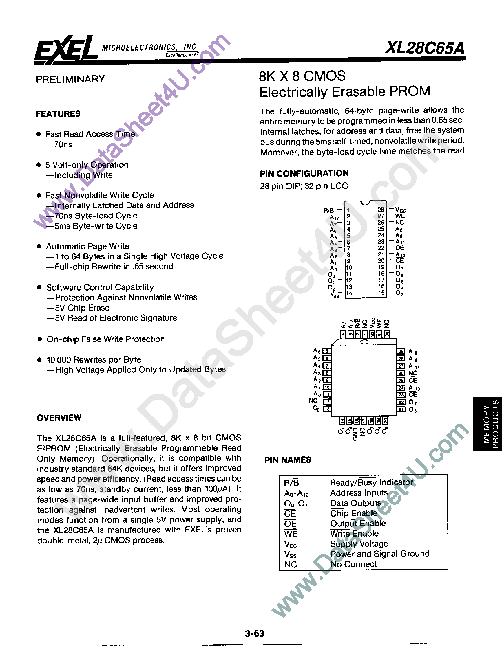 Даташит XL28C65A - 8K x 8 CMOS EEPROM страница 1