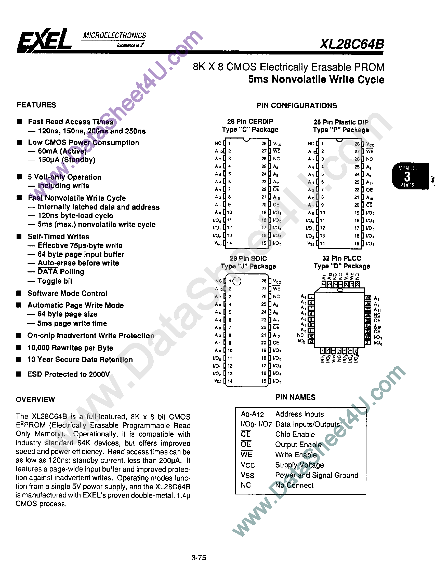 Даташит XL28C64B - 8K x 8 CMOS EEPROM страница 1
