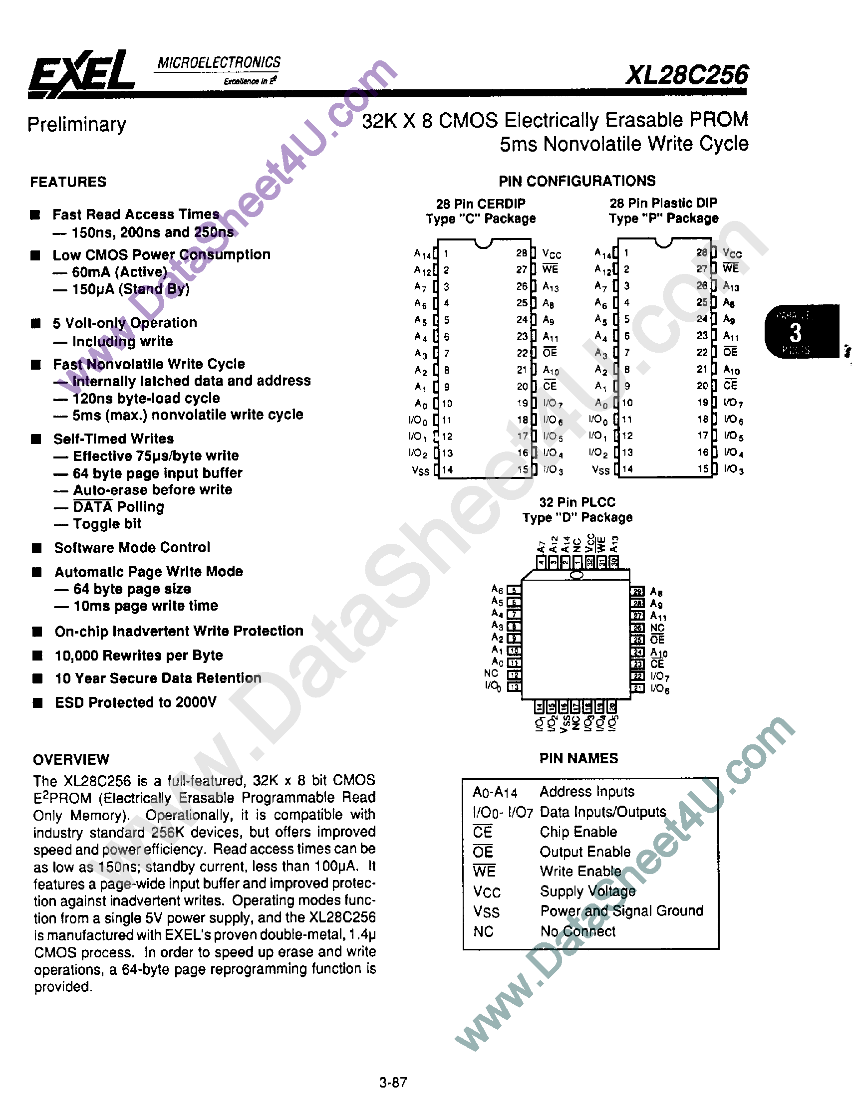 Datasheet XL28C256 page 1 Datasheet XL28C256 - 32K x 8 CMOS EEPROM page 1