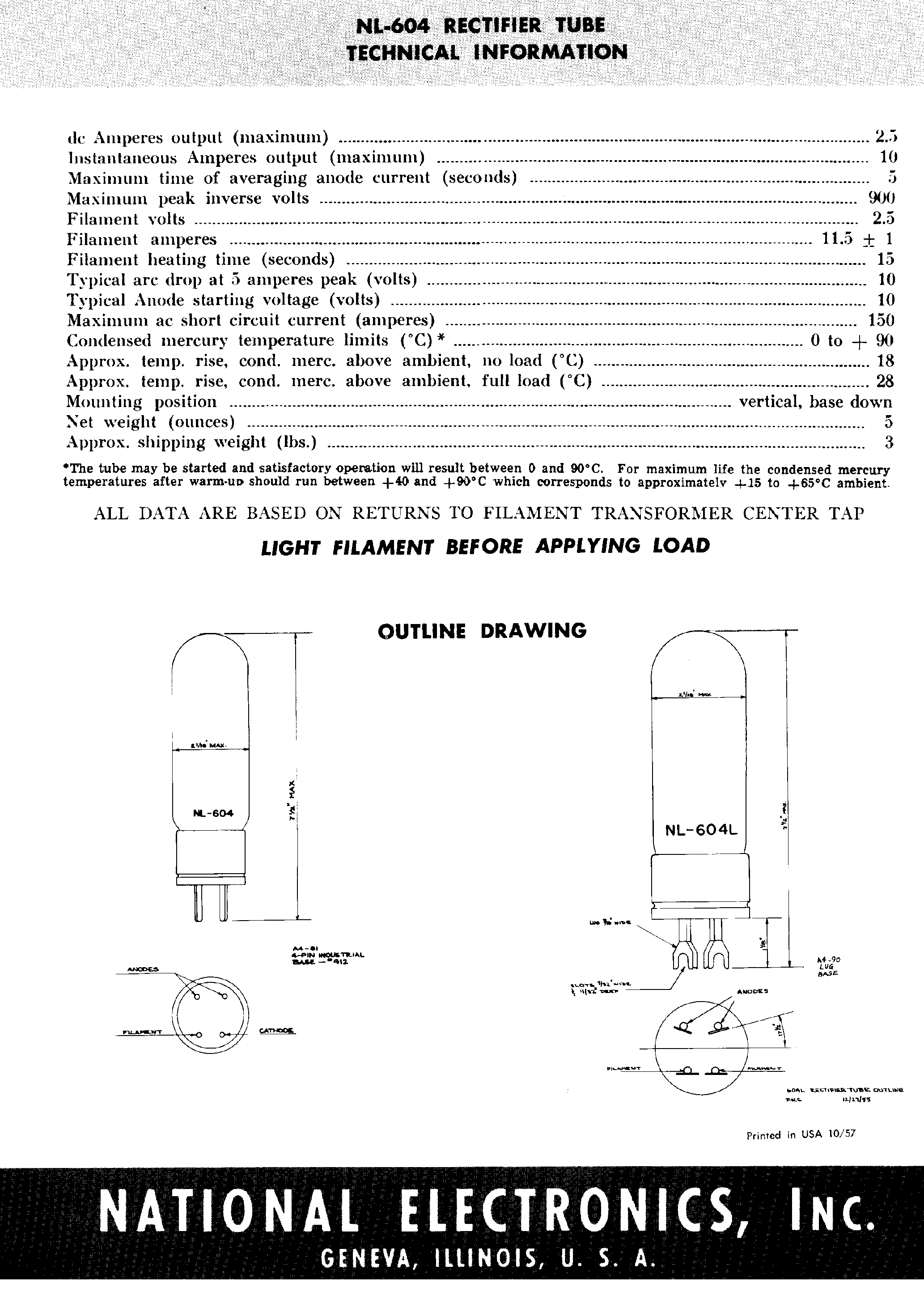 Даташит NL604 - Full Wave Rectifier Tube страница 2