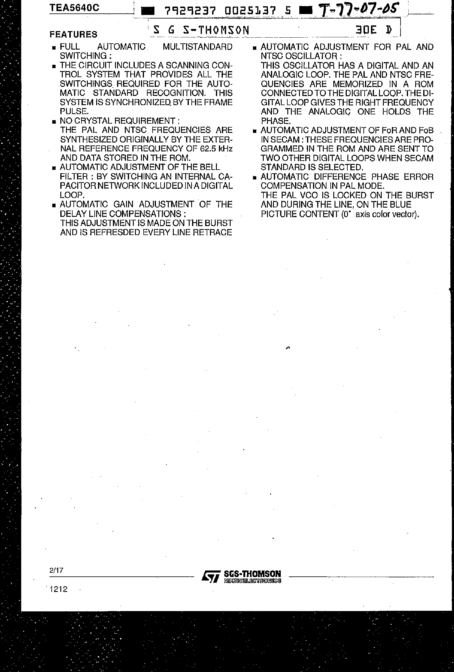 Даташит TEA5640C - Multistandard Color TV Decoder страница 2