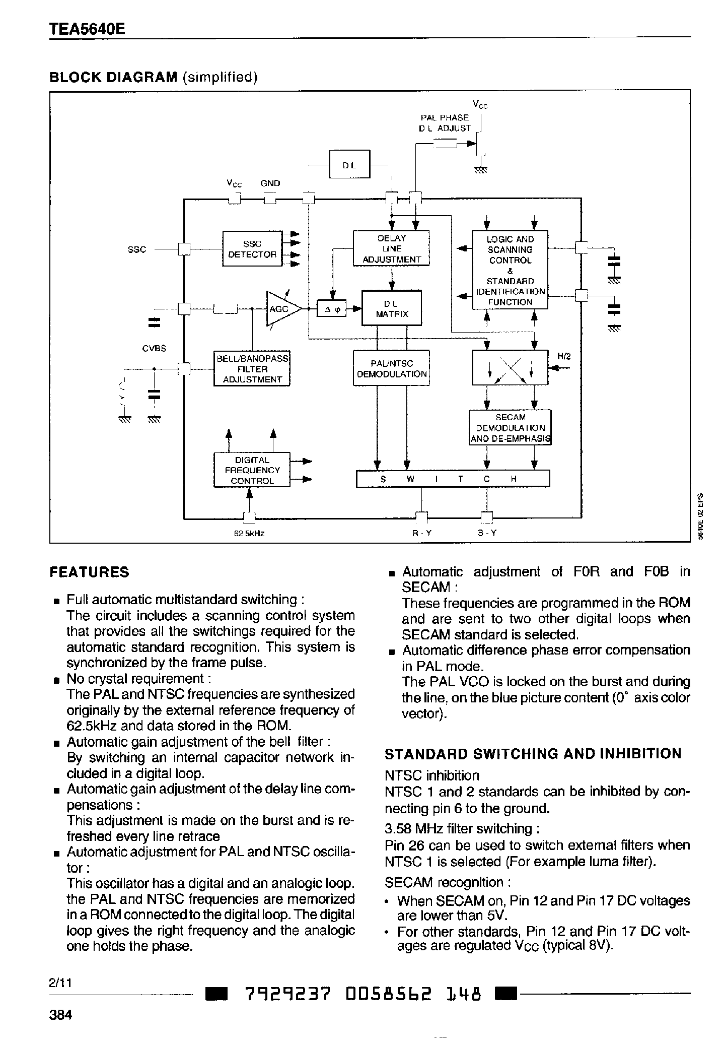 Даташит TEA5640E - Multistandard Color TV Decoder страница 2