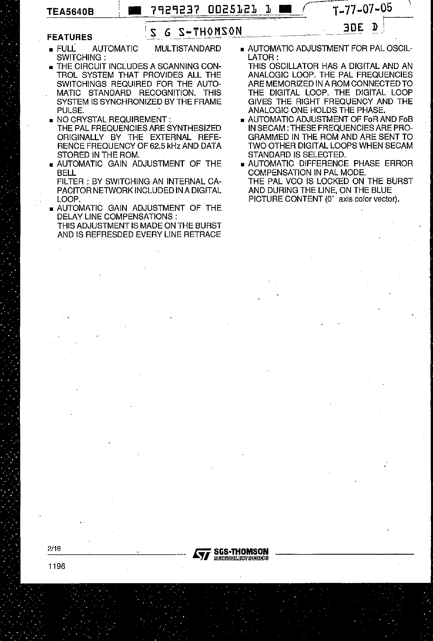 Даташит TEA5640B - PAL / SECAM Color TV Decoder страница 2