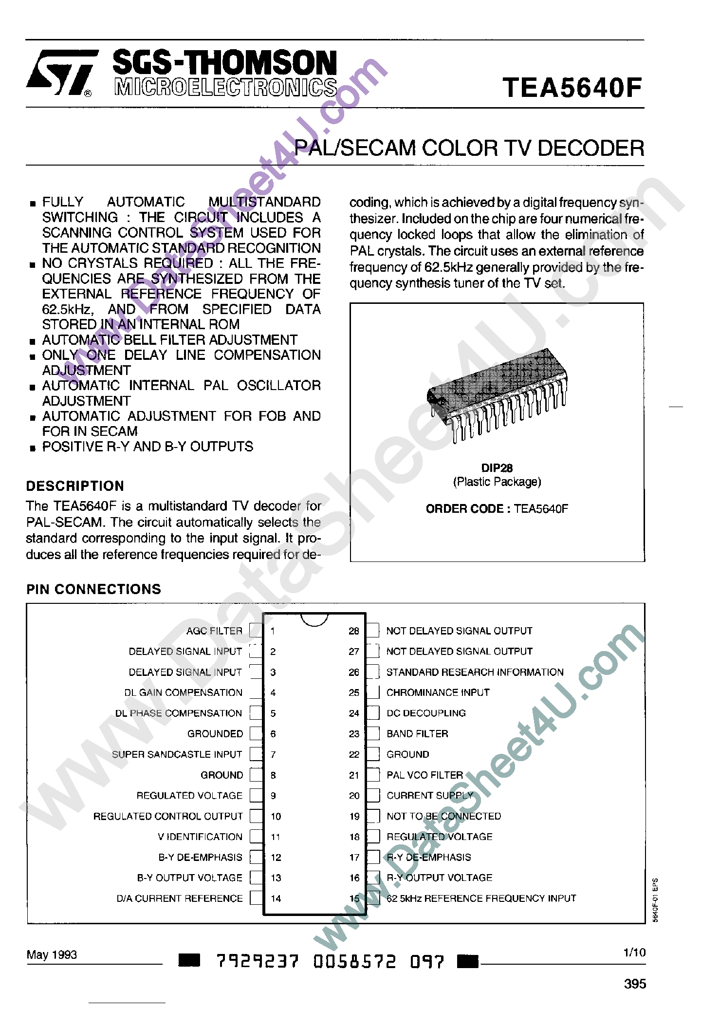 Даташит TEA5640F - PAL / SECAM Color TV Decoder страница 1