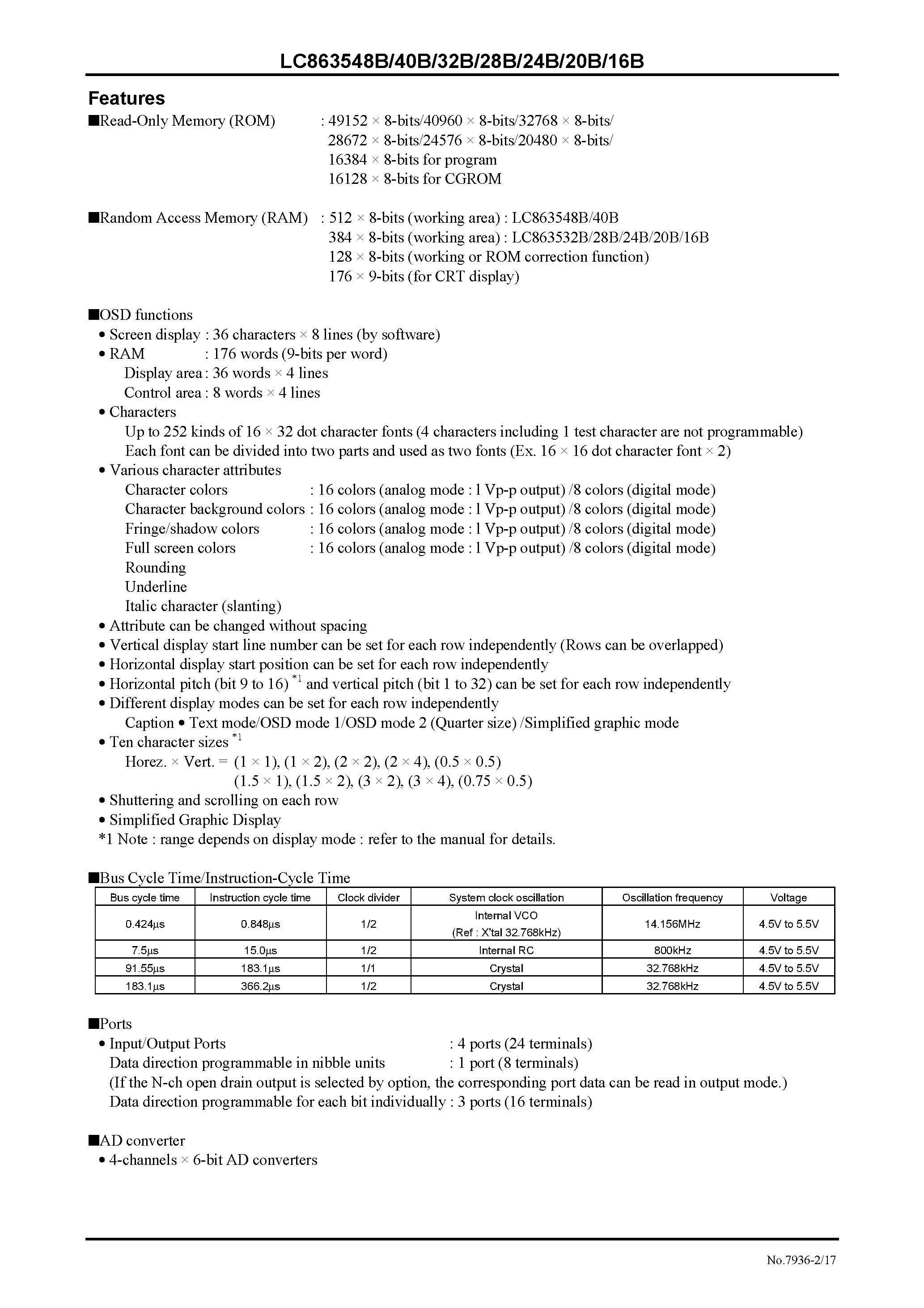 Datasheet LC863516B - (LC8635xxB) 8-bit 1-chip Microcontroller page 2