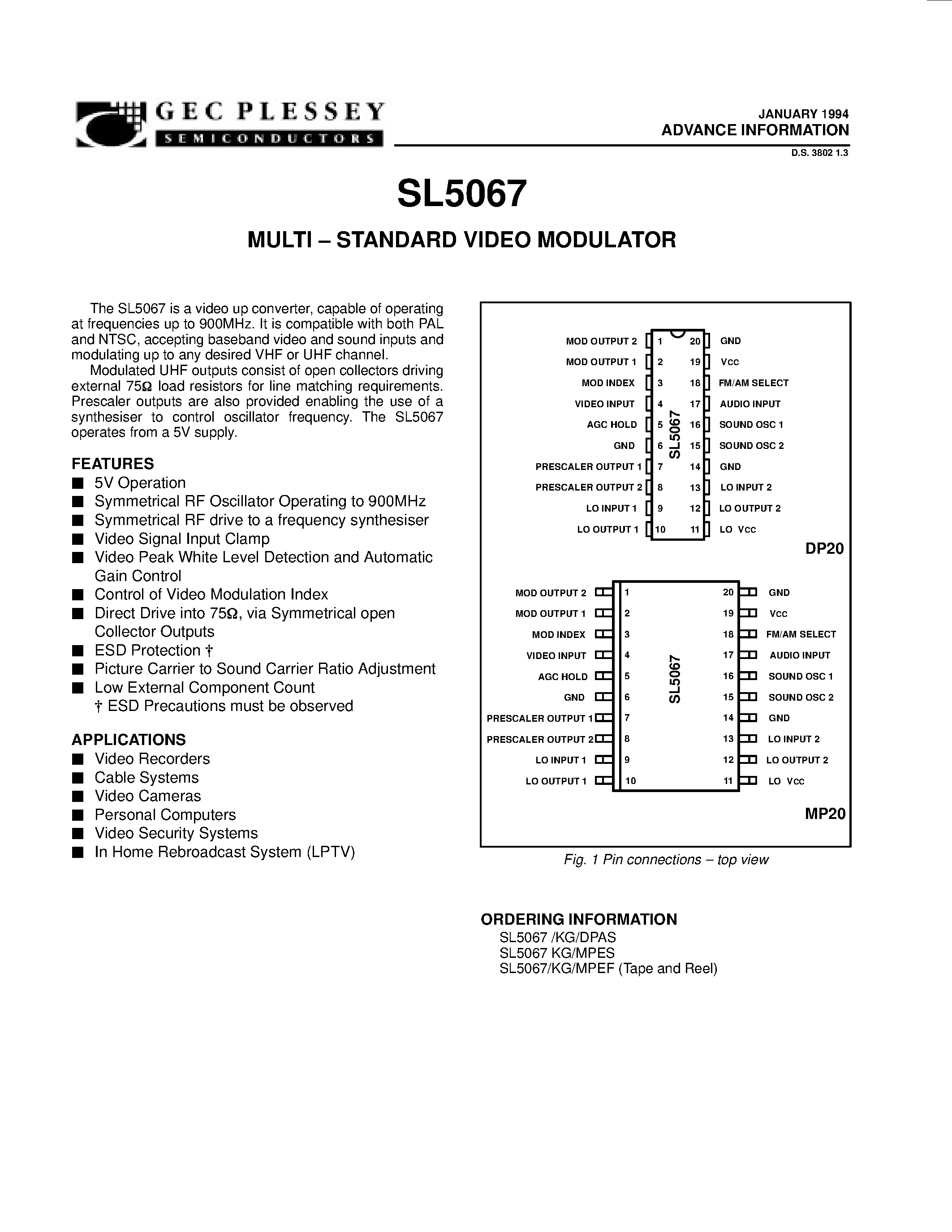 Даташит на микросхему SL5067 страница 2 Даташит SL5067 - Multi Standard Video Modulator страница 2