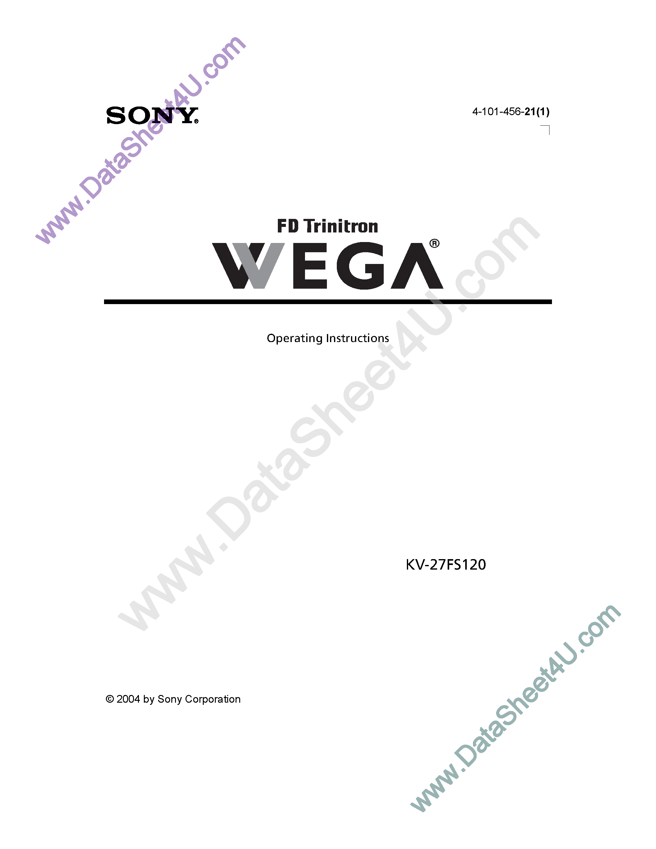 Datasheet KV-27FS120 page 1 Datasheet KV-27FS120 - FD Trinitron WEGA page 1
