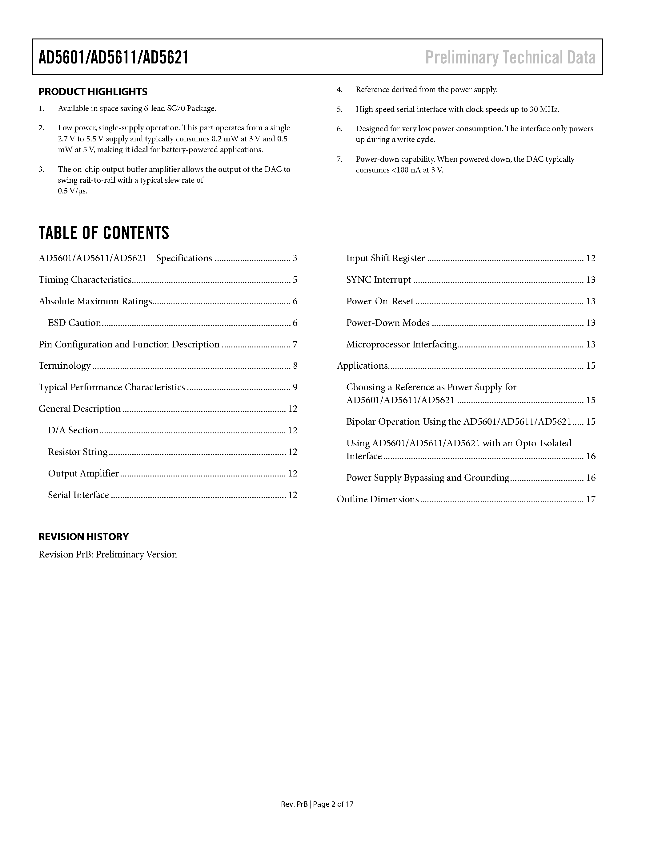 Даташит на микросхему AD5601 страница 2 Даташит AD5601 - (AD5601 - AD5621) SPI Interface / SC70 Package / nanoDAC D/A страница 2