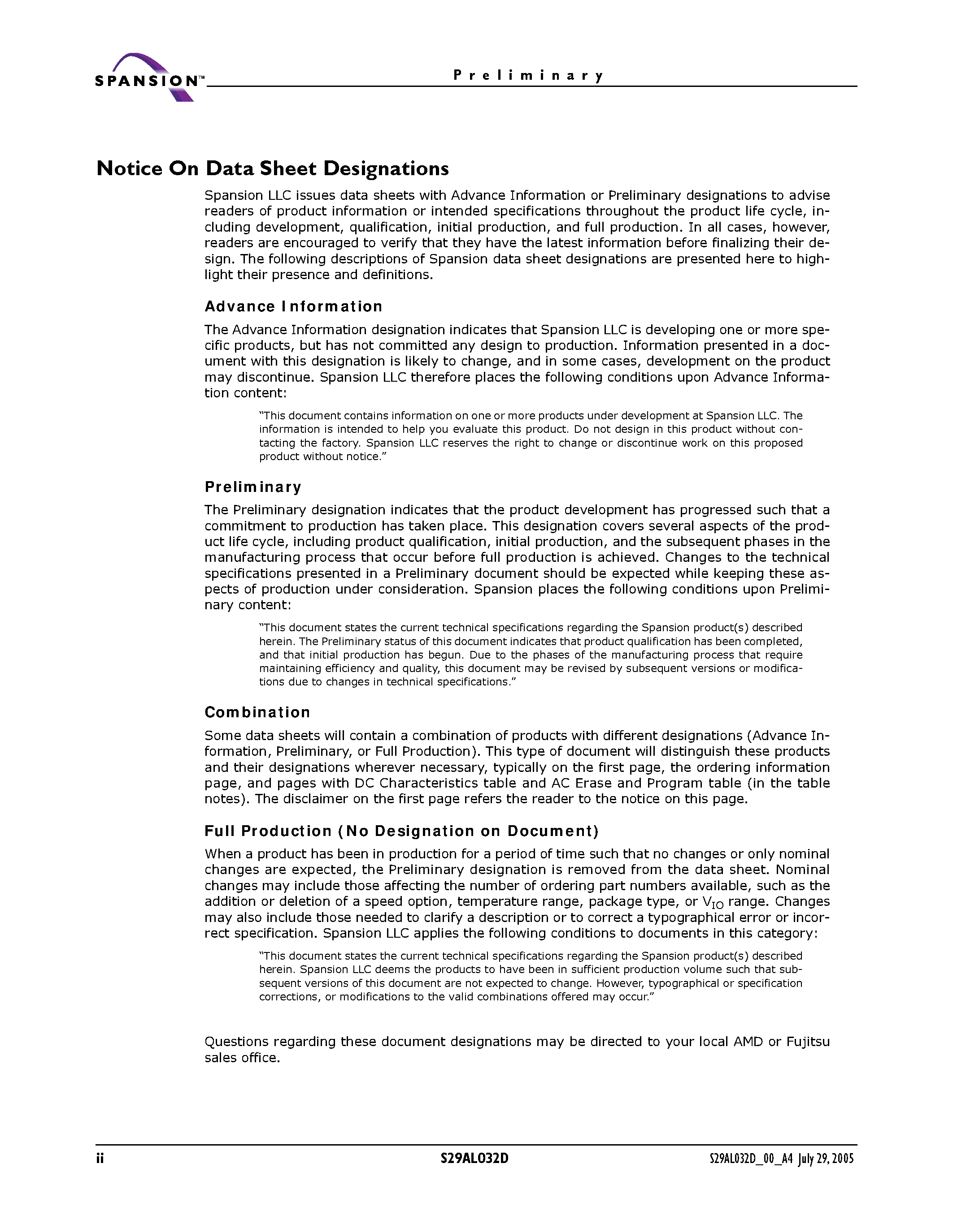 Datasheet S29AL032D - 32 Megabit CMOS 3.0 Volt-only Flash Memory page 2