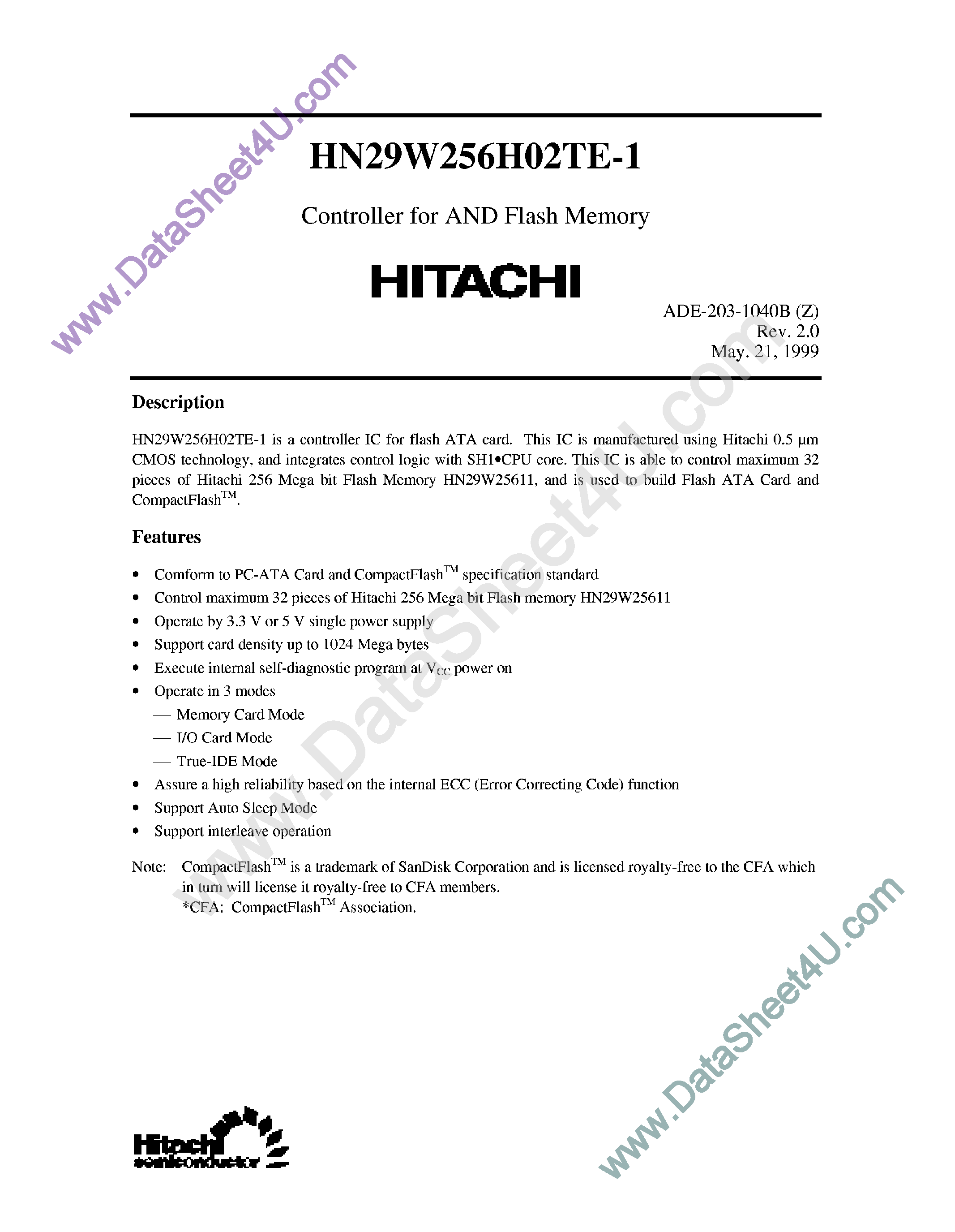 Даташит HN29W256H02TE-1 - Controller страница 1