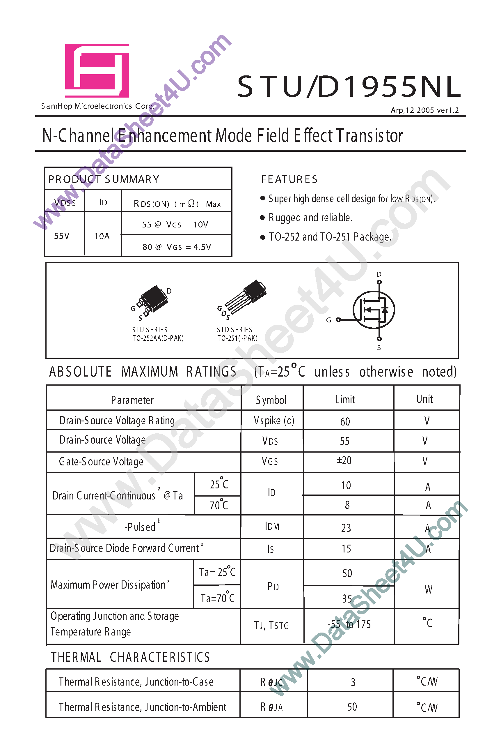 Даташит на микросхему STU1955NL страница 1 Даташит STU1955NL - N-Channel Enhancement Mode Field Effect Transistor страница 1