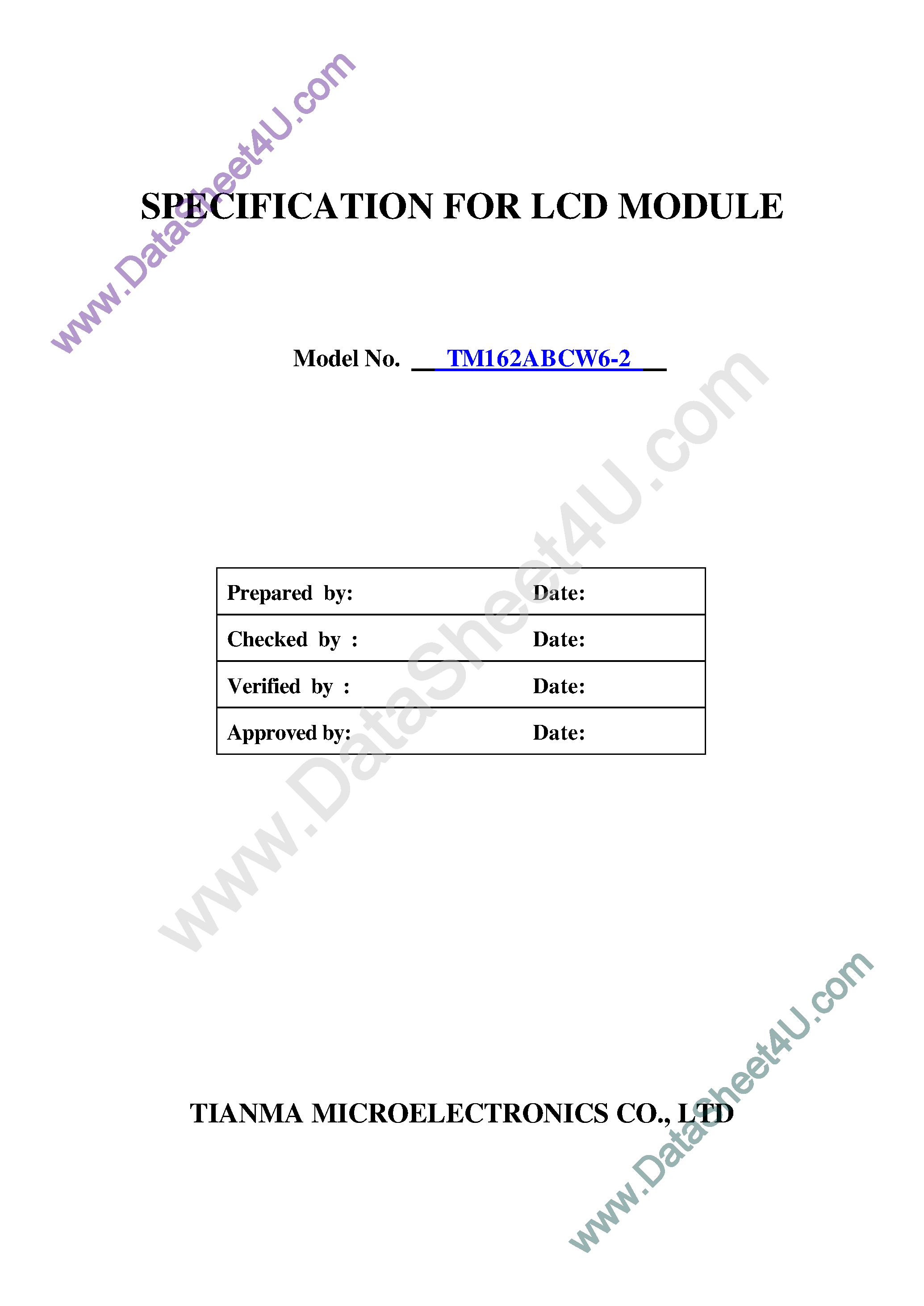 Datasheet tm162ABCW6-2 - LCD_Module page 1