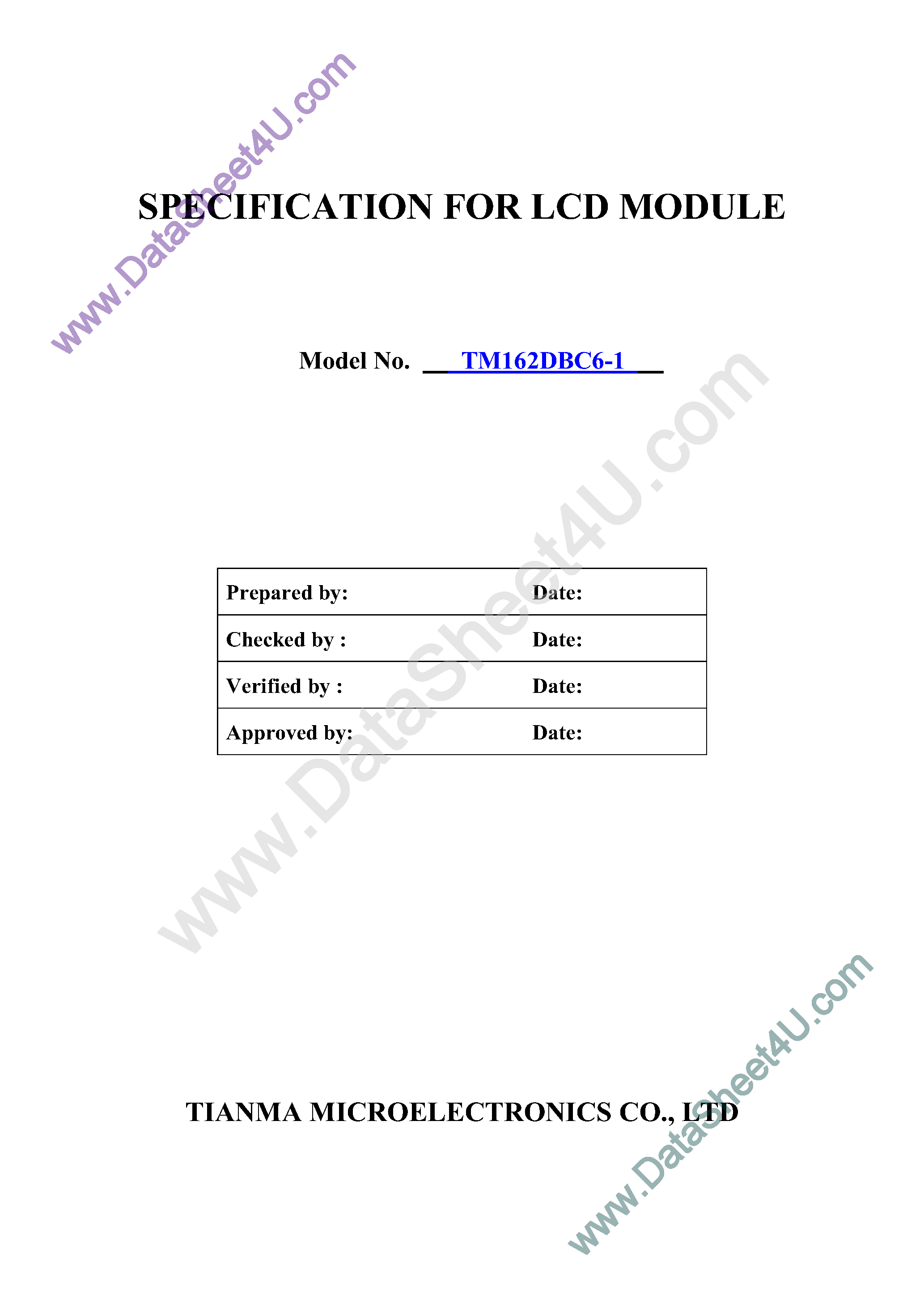 Даташит TM162DBC6-1 SPEC - LCD_Module страница 1