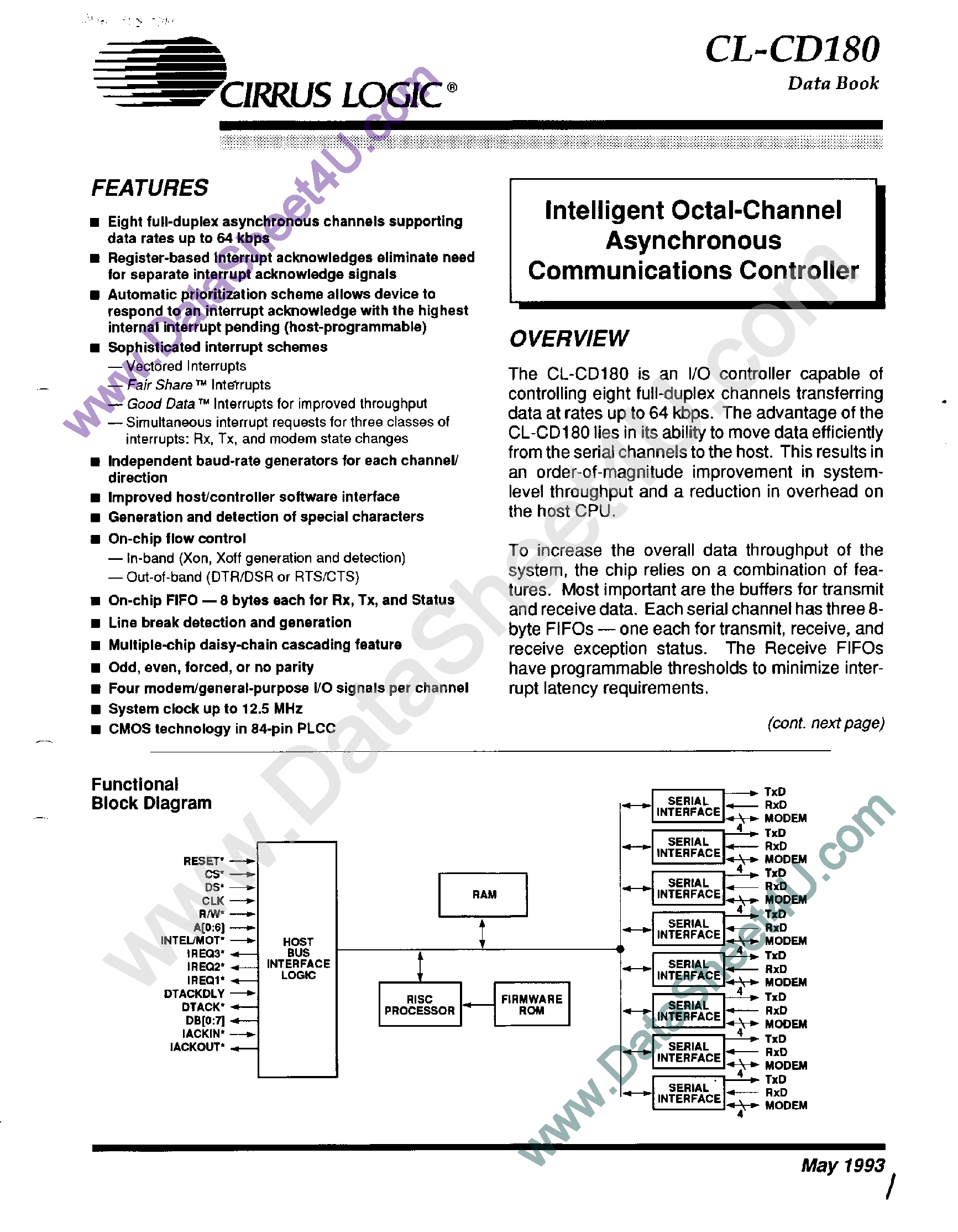 Datasheet CL-CD180 page 1 Datasheet CL-CD180 - Intelligent Octal-Channel Asynchronous Communications Controller page 1