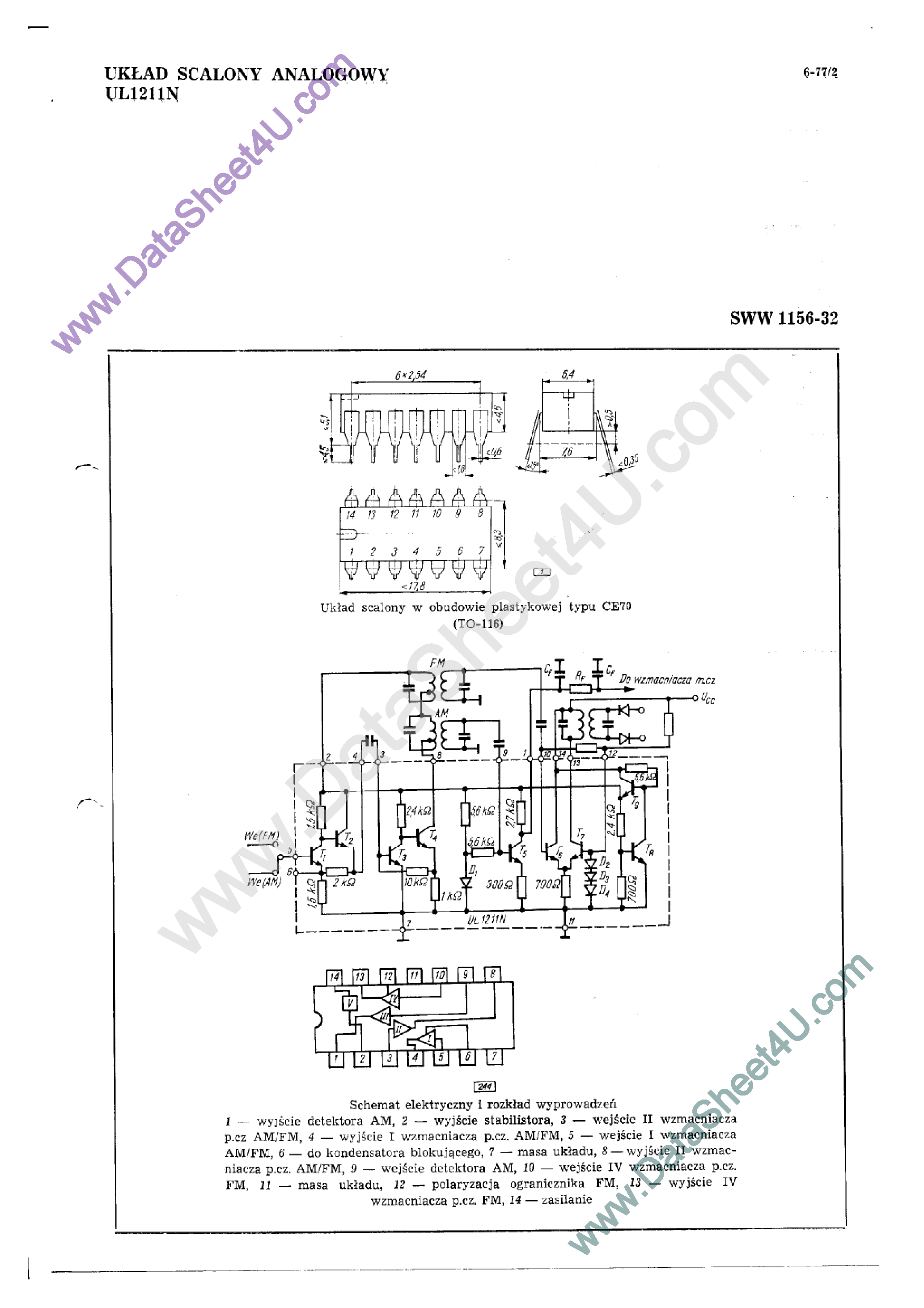 Даташит UL1211N - Wzmacniacz p.cz. AM-FM страница 1