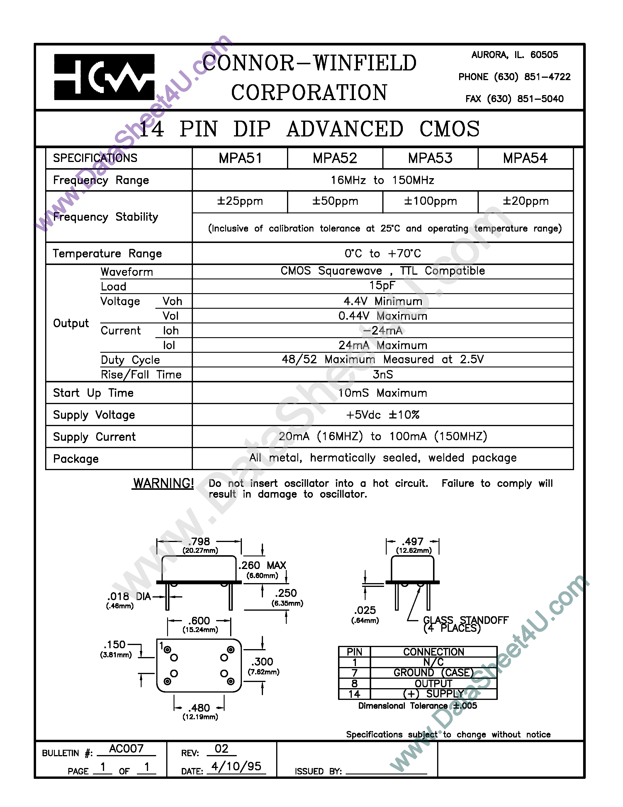 Datasheet MPA51 - (MPA51 - MPA54) 14 Pin DIP Advanced CMOS page 1