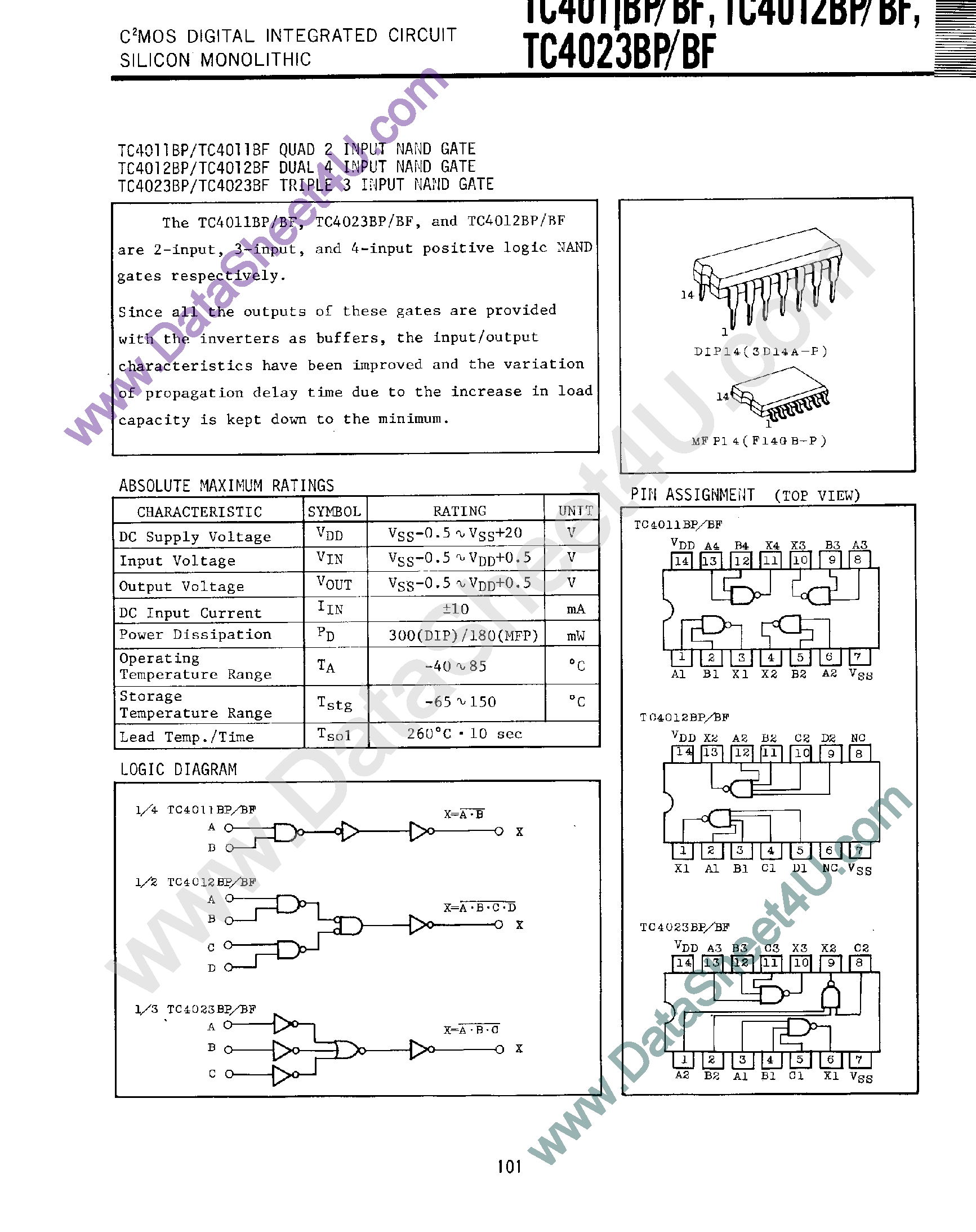 Datasheet TC4011BF - (TC4011 - TC4023) NAND Gate page 1
