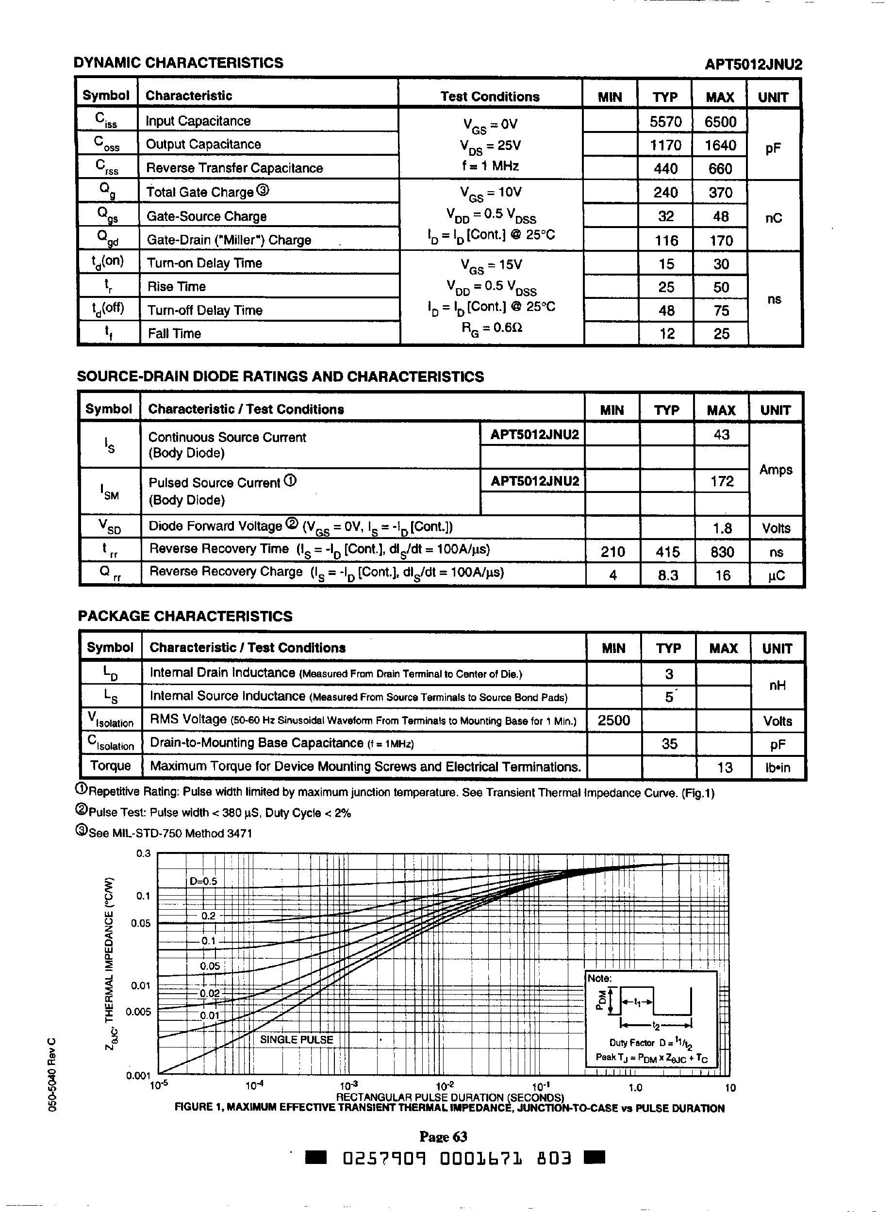 Datasheet APT5012JNU2 - N-Channel Enhancement Mode High Voltage Power MOSFETs page 2