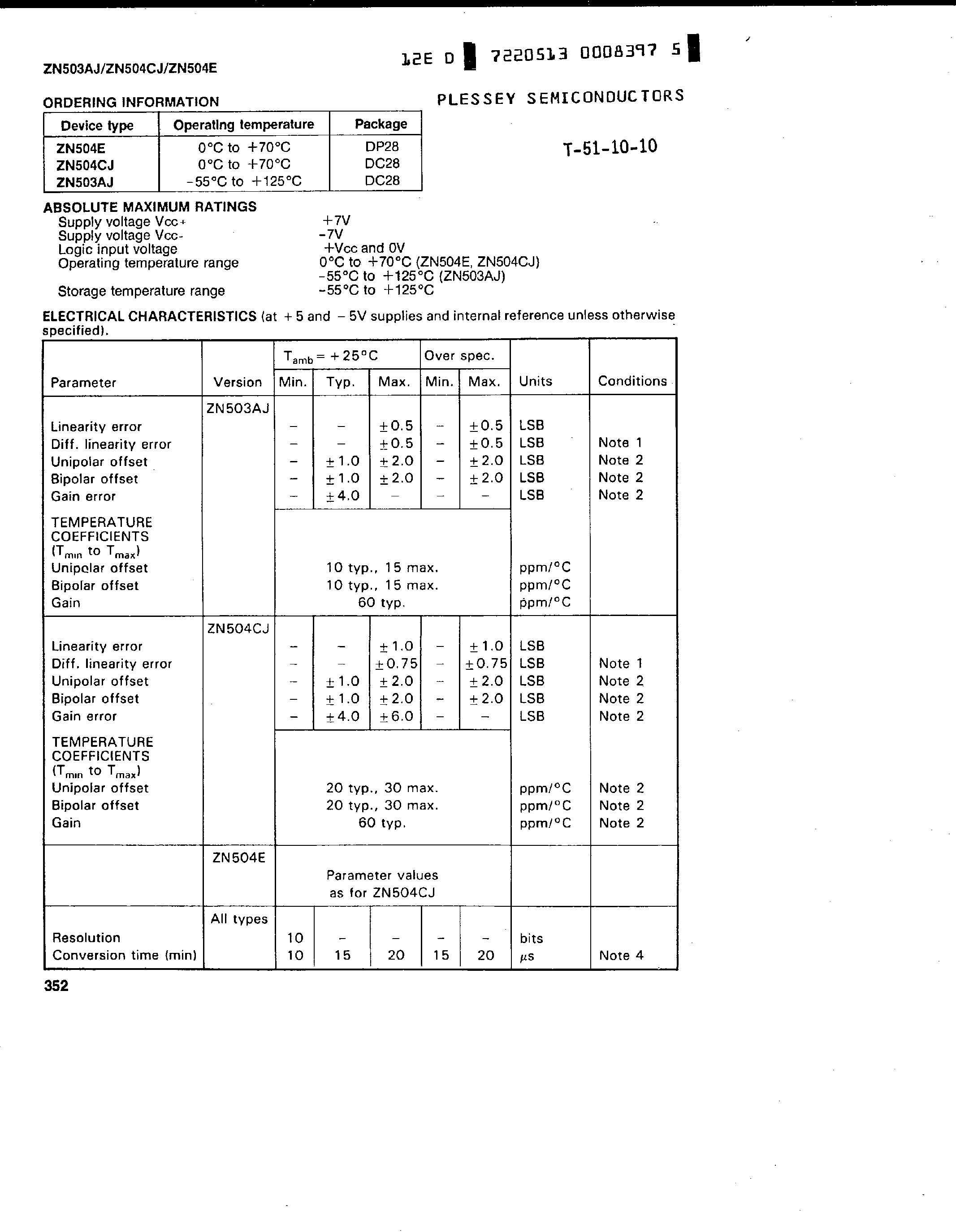 Datasheet ZN503AJ - (ZN503AJ / ZN504CJ/E) 10-Bit Microprocessor Compatible A-D Converters page 2