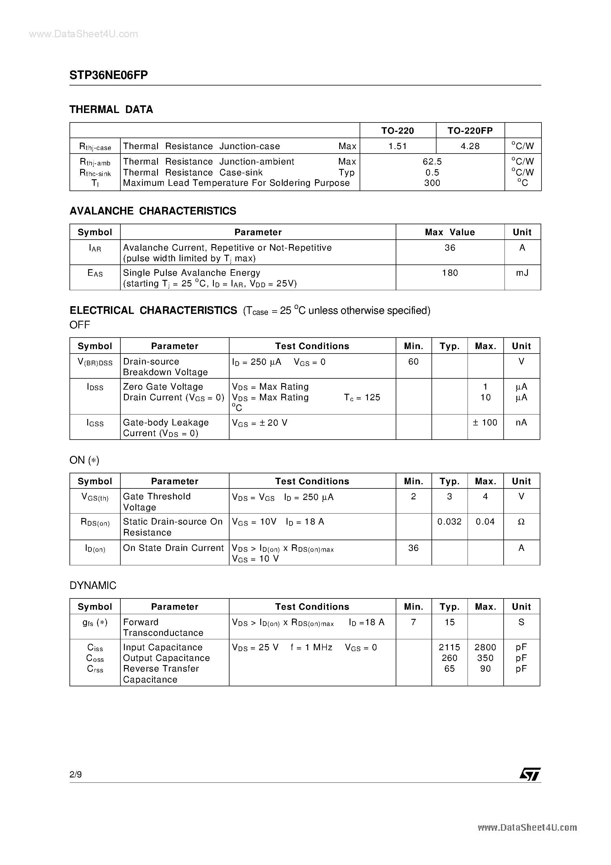 Datasheet P36NE0 - Search -----> STP36NE0 page 2