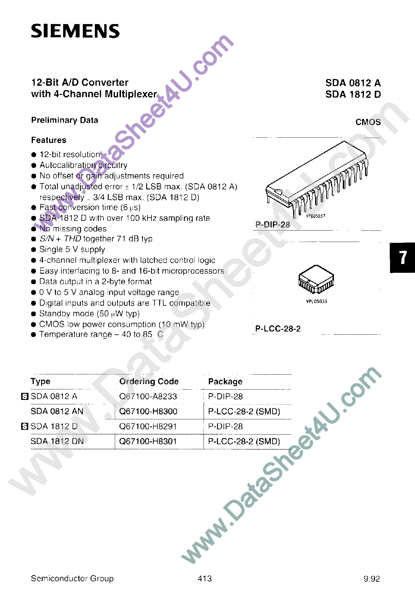 Datasheet SDA0812A - (SDA1812D / SDA0812A) 12-Bit A/D Converter page 1