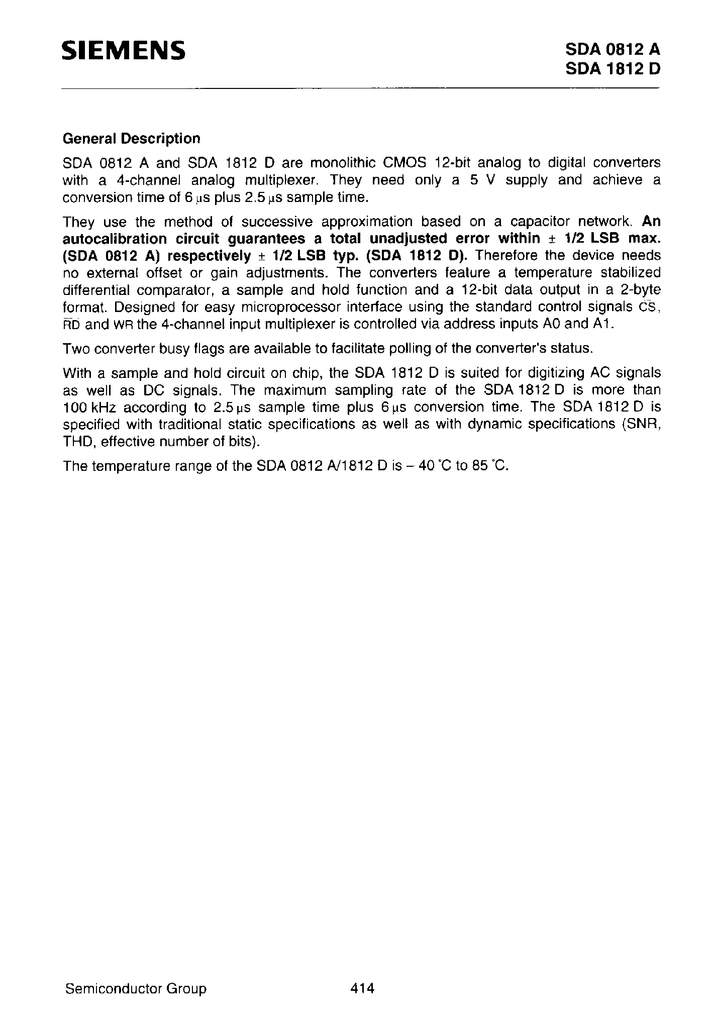 Datasheet SDA0812A - (SDA1812D / SDA0812A) 12-Bit A/D Converter page 2