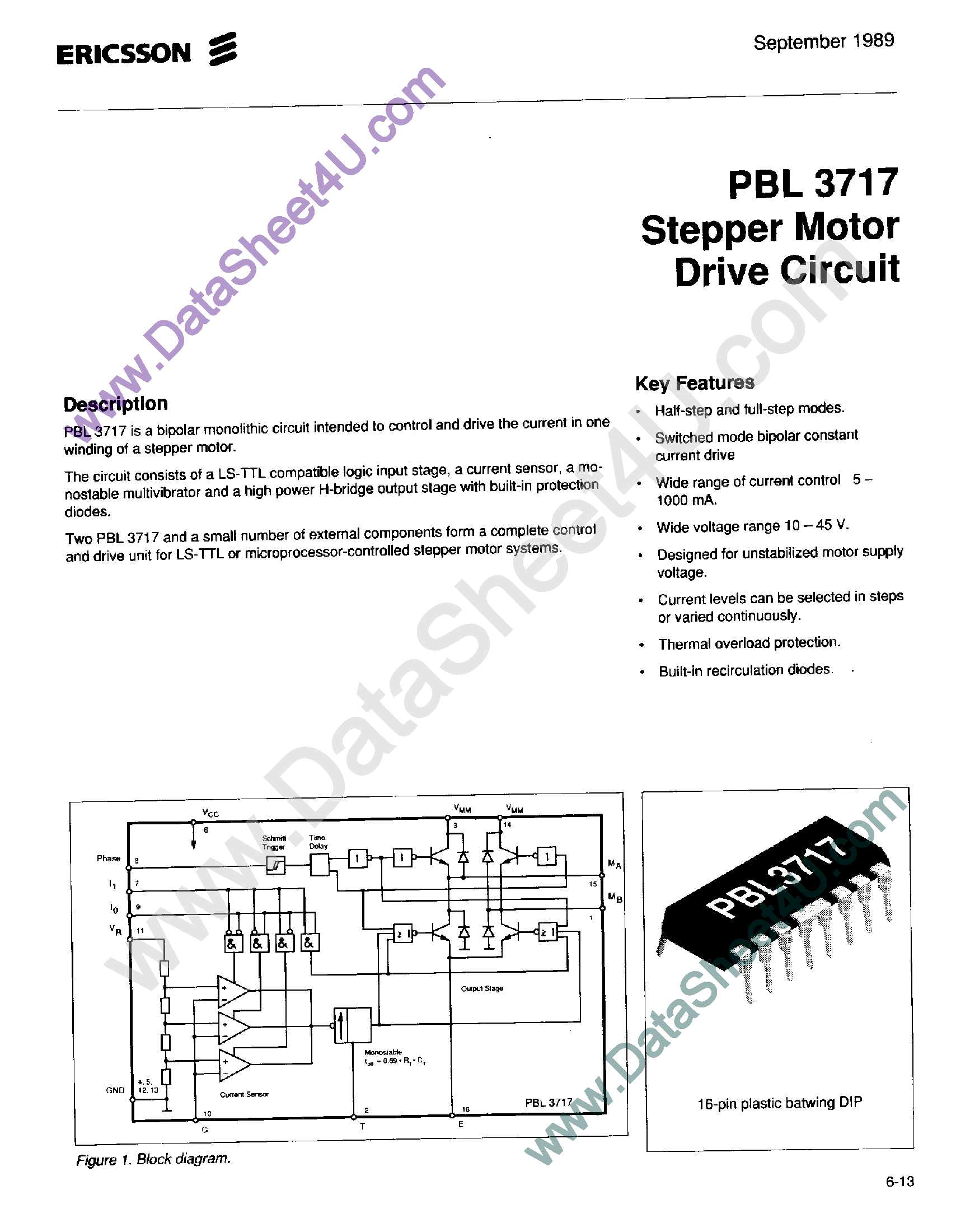 Даташит PBL3717 - Stepper Motor Drive Circuit страница 1