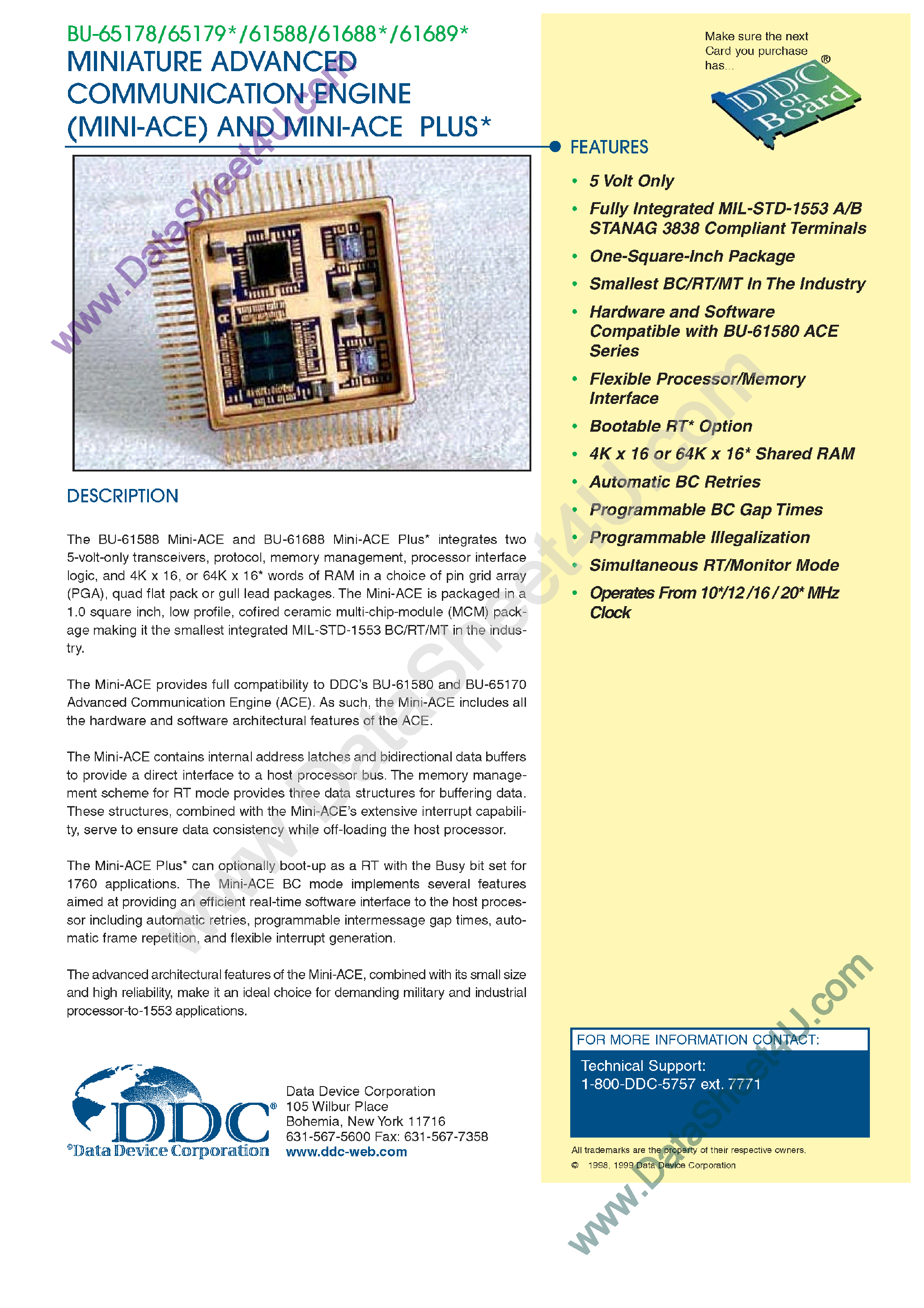Даташит BU61588 - Miniature Advanced Communication Engine and Mini-Ace Plus страница 1